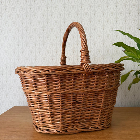 French Wicker Basket Market Shopping Vintage Rattan Handle Oval 1510251 Fleamarketfrance : French vintage and antique decor