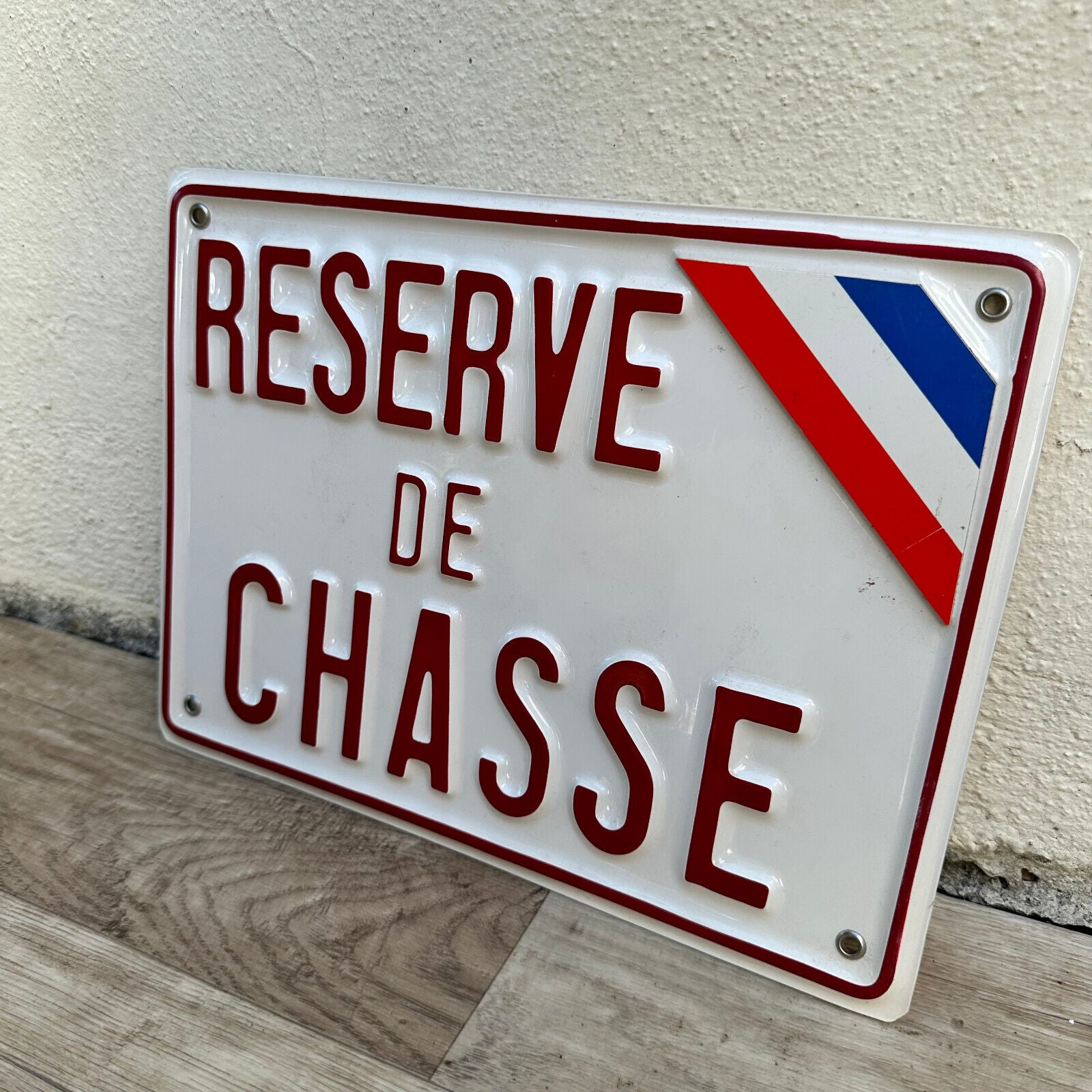 Vintage French reserve de Chasse no hunting  plastic painted sign 01112327 - Fleamarketfrance