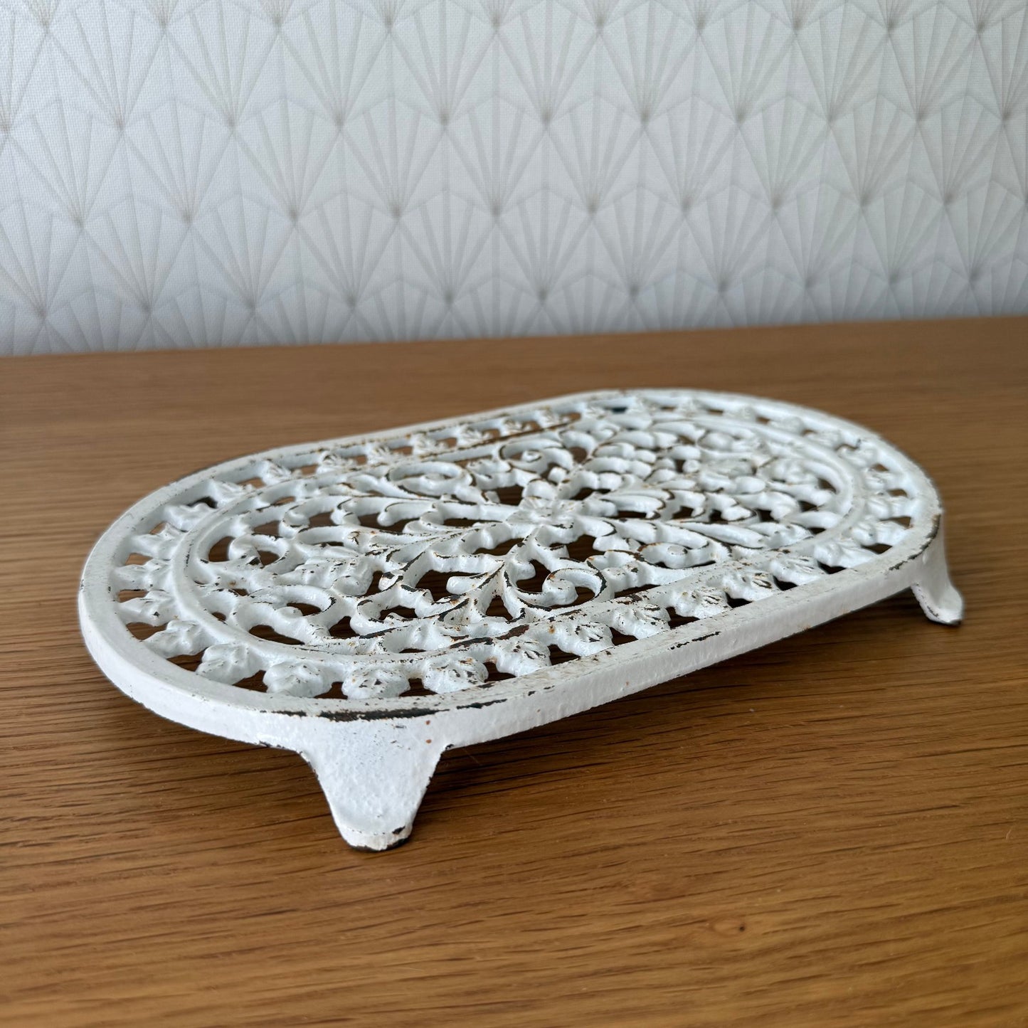 Antique vintage french Cast iron kitchen Trivet  france white 307259