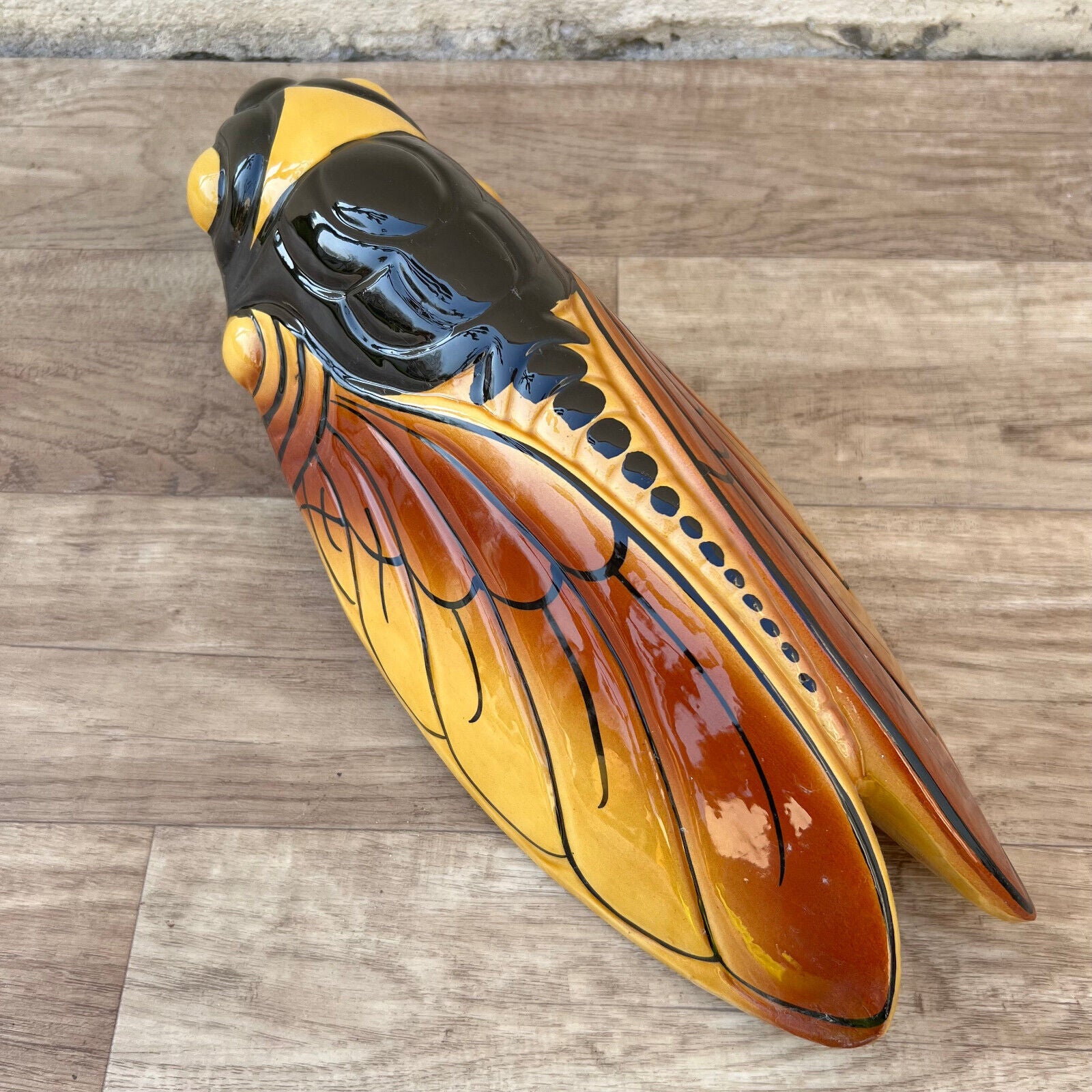 Vintage French MAJOLICA CICADA WALL POCKET VASE Provence BIG 12102416 - Fleamarketfrance