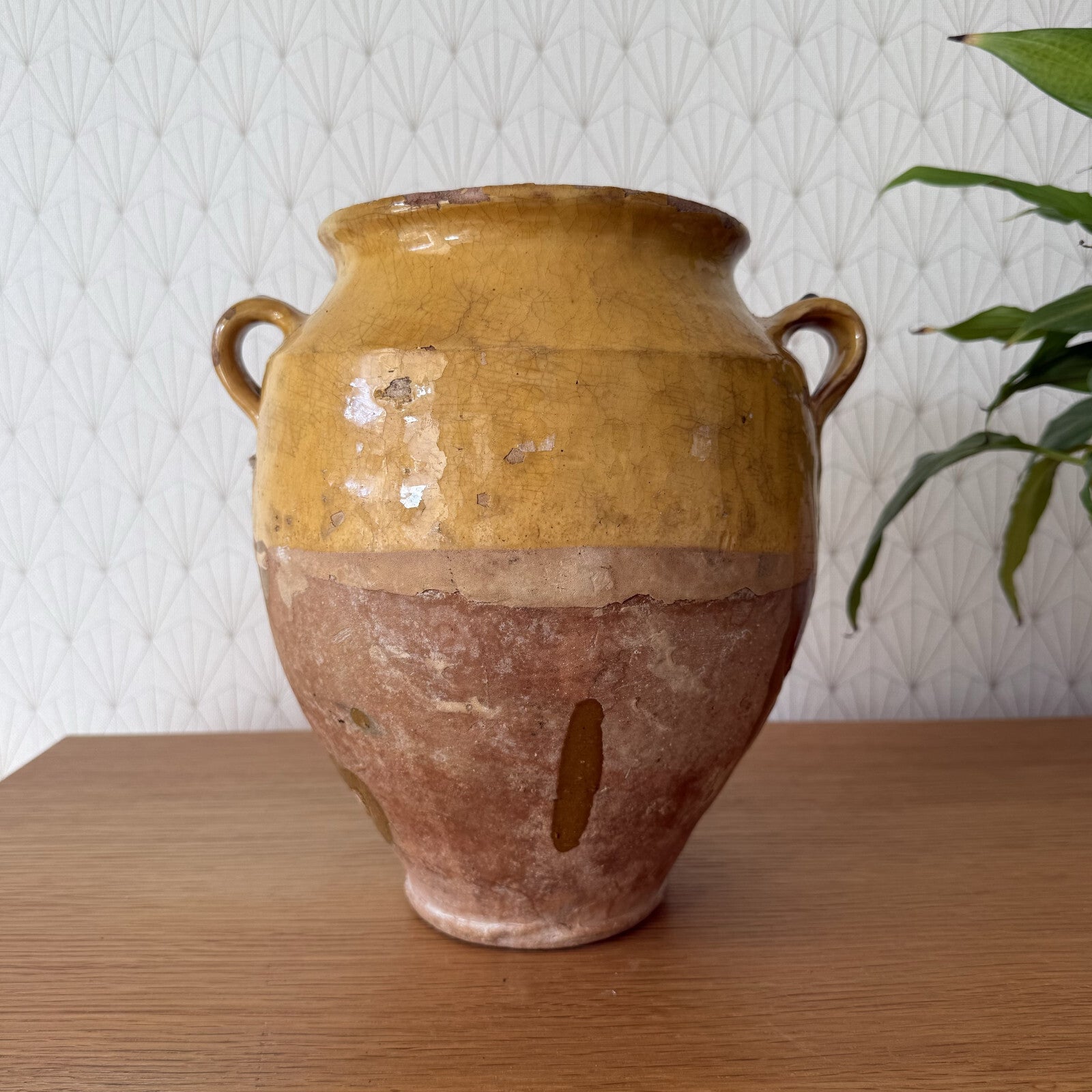 French Confit Pot Antique Terracotta Pottery Vessel 10" Yellow 1101253 Unmarked