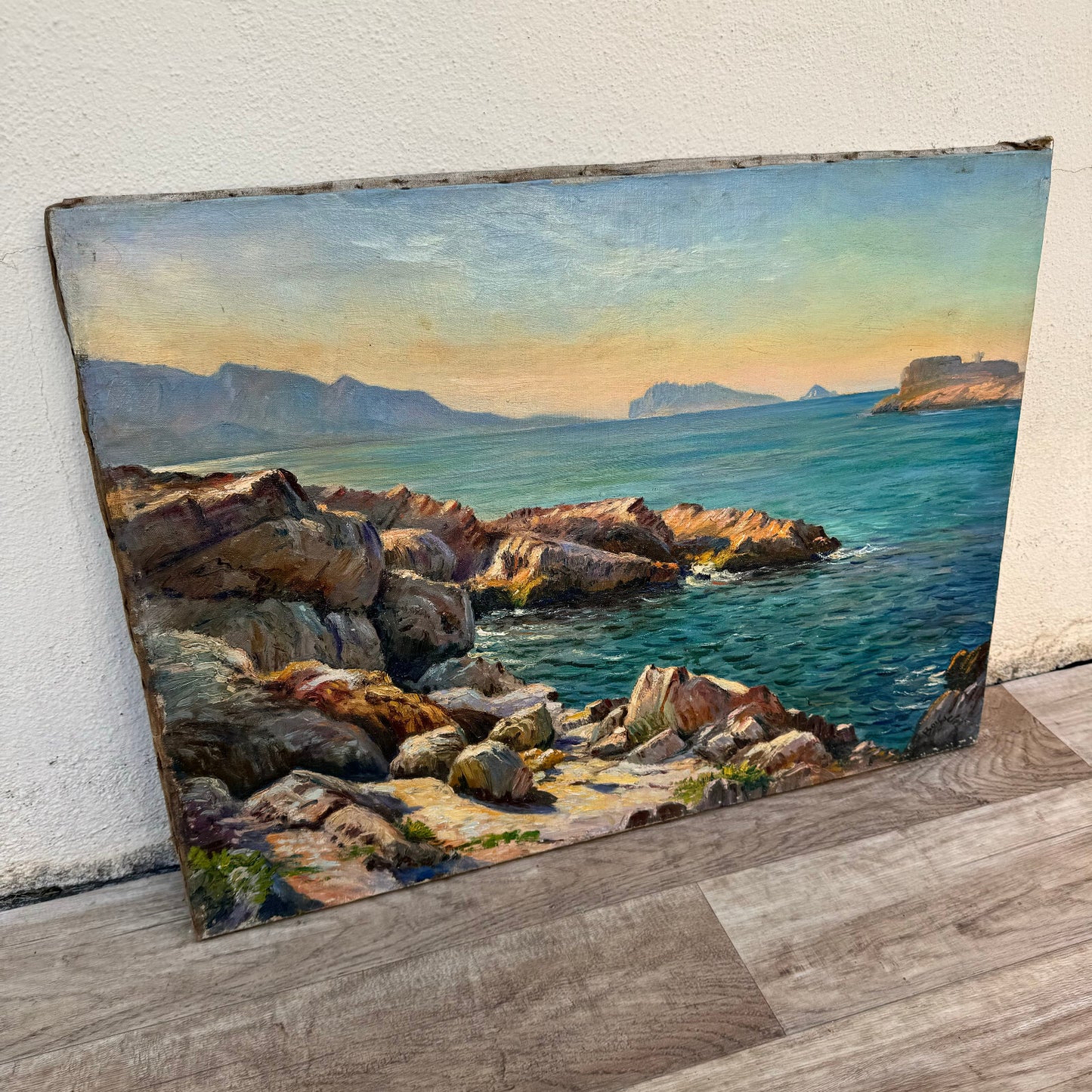 French Coastal Oil Painting Provence Riviera Seascape Signed 07062412 Fleamarketfrance