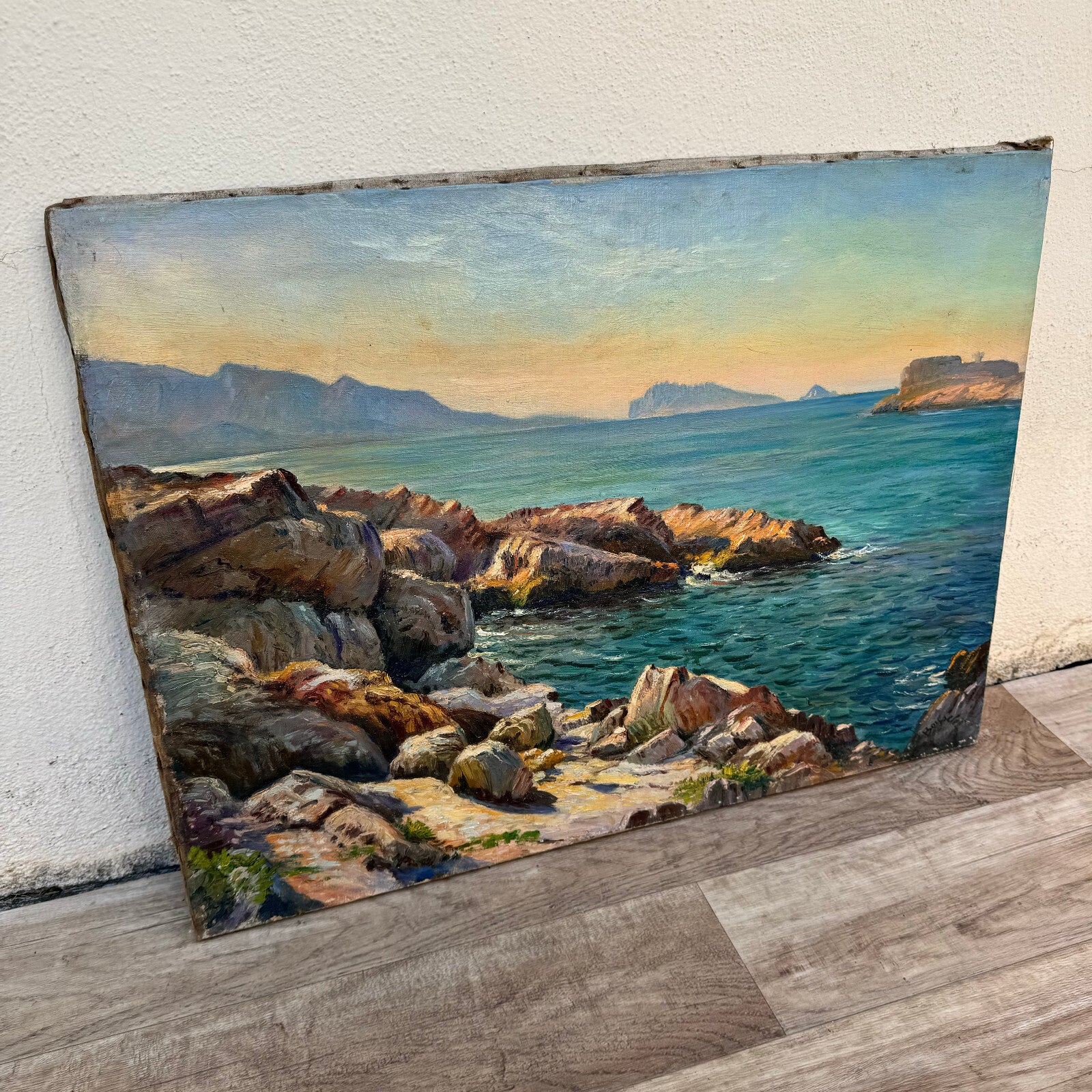 French Coastal Oil Painting Provence Riviera Seascape Signed 07062412 Fleamarketfrance