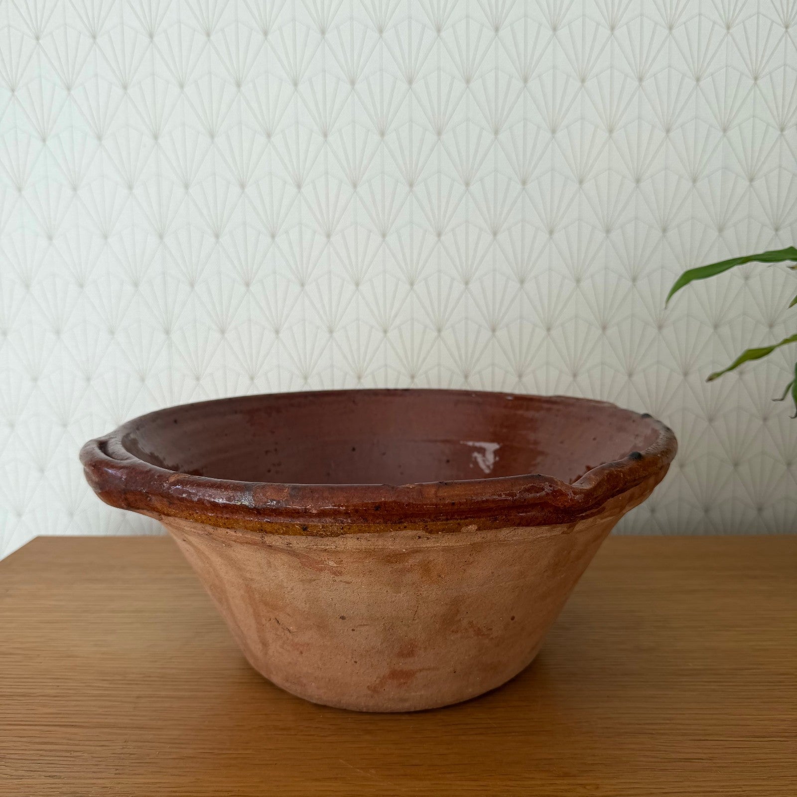 VINTAGE FRENCH GLAZED TERRACOTTA SALAD MIXING BOWL TERRINE TIAN 13 1/4" 0312253 Fleamarketfrance : French vintage and antique decor