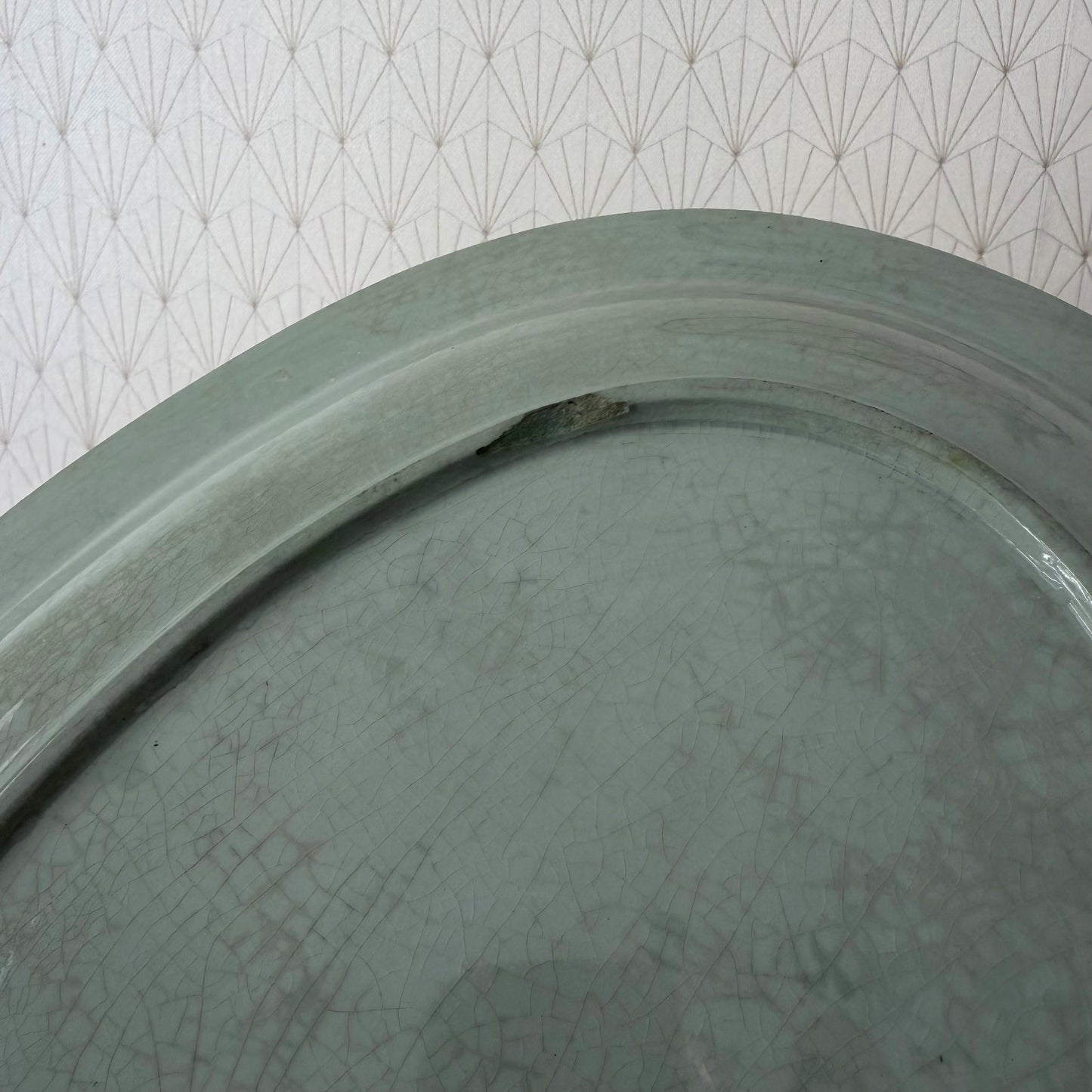 French Celadon Glazed Oval Serving Platter Ironstone Dish 25052615 Unbranded