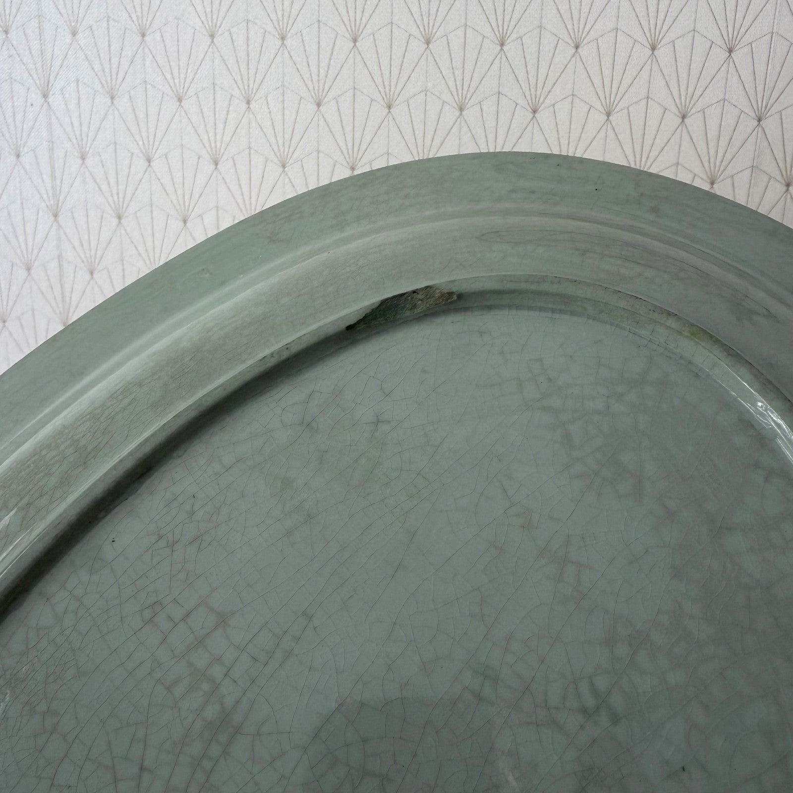 French Celadon Glazed Oval Serving Platter Ironstone Dish 25052615 Unbranded