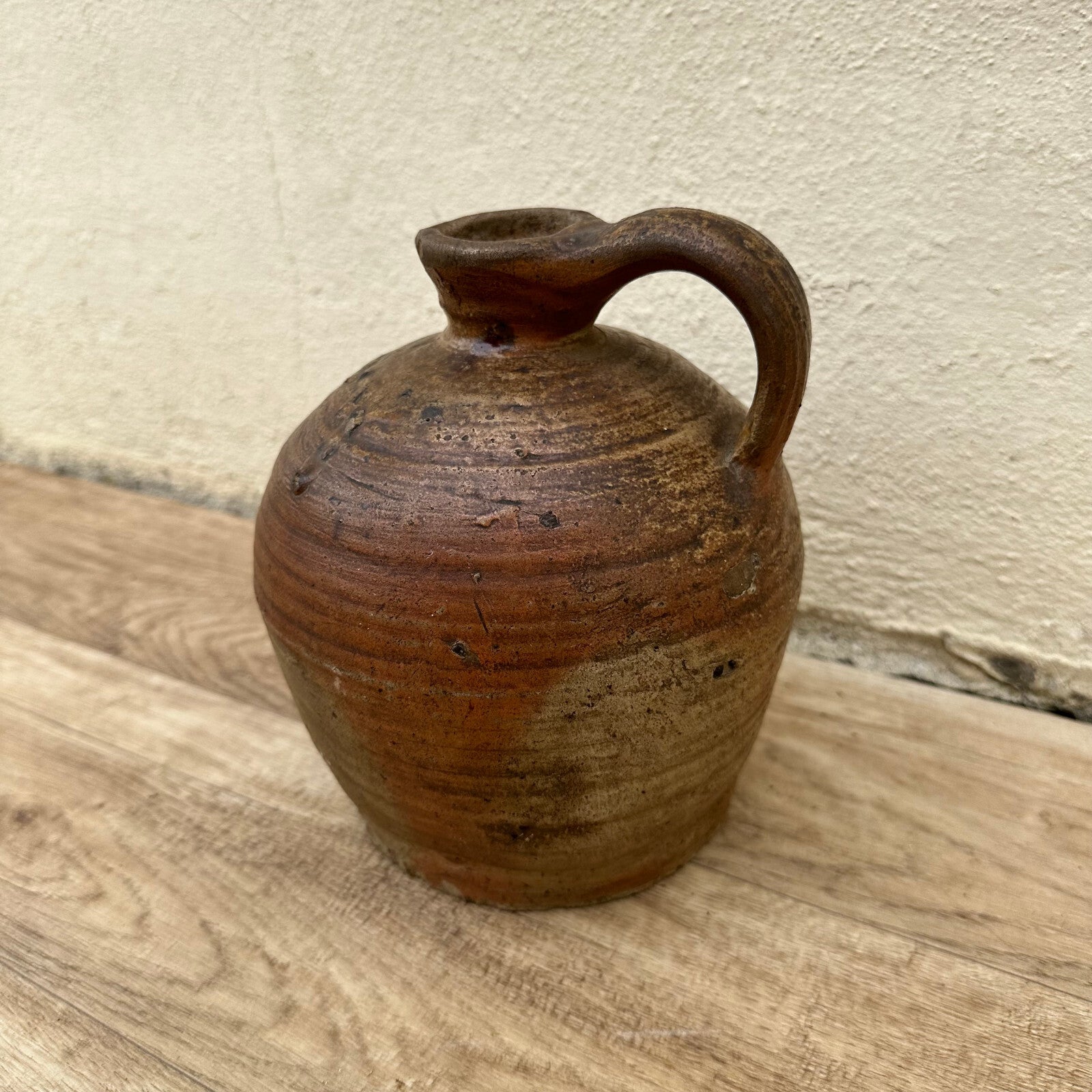 Antique French Stoneware Pitcher 1850s Rustic Brown Pottery Jug 04052320 Unmarked
