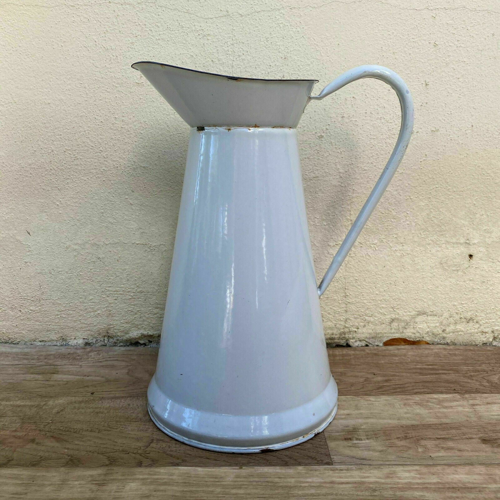 Vintage French Enamel pitcher jug water enameled white great condition 30012117 - Fleamarketfrance