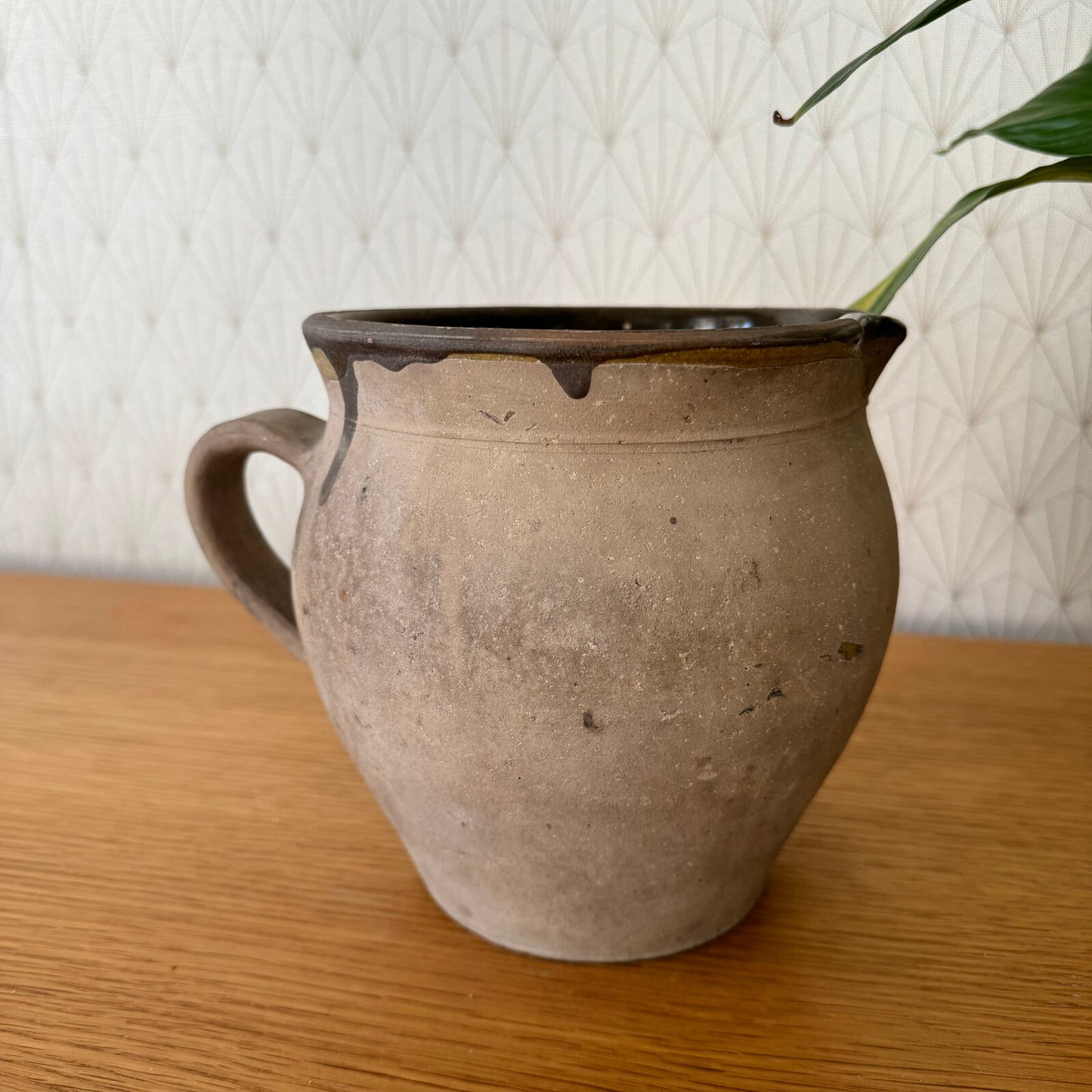 French Vintage Pottery Pitcher Stoneware Jug Rustic Farmhouse 15062418 Unmarked