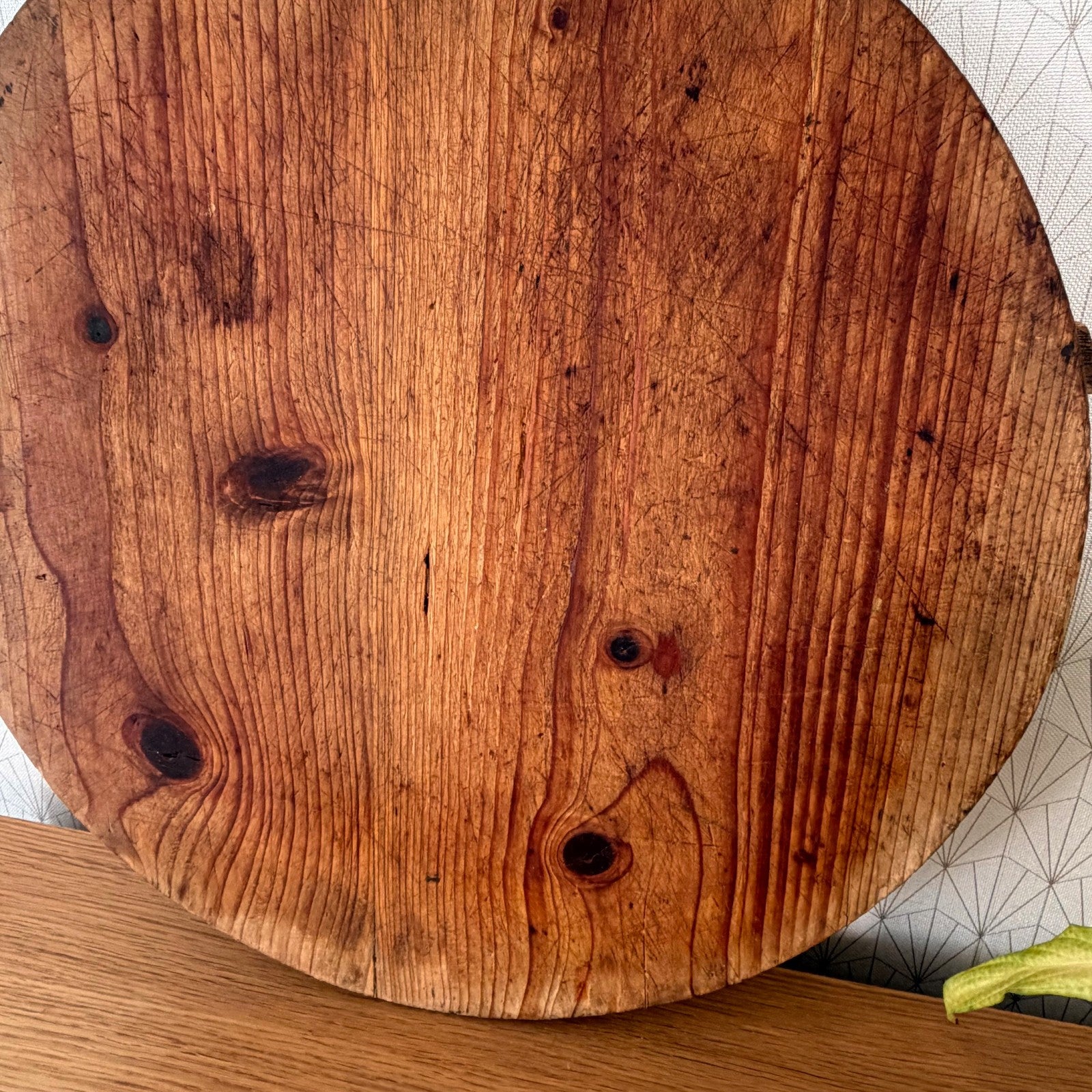 French Vintage Round Wood Bread Board Cutting Chopping 20" 0107269 Unbranded