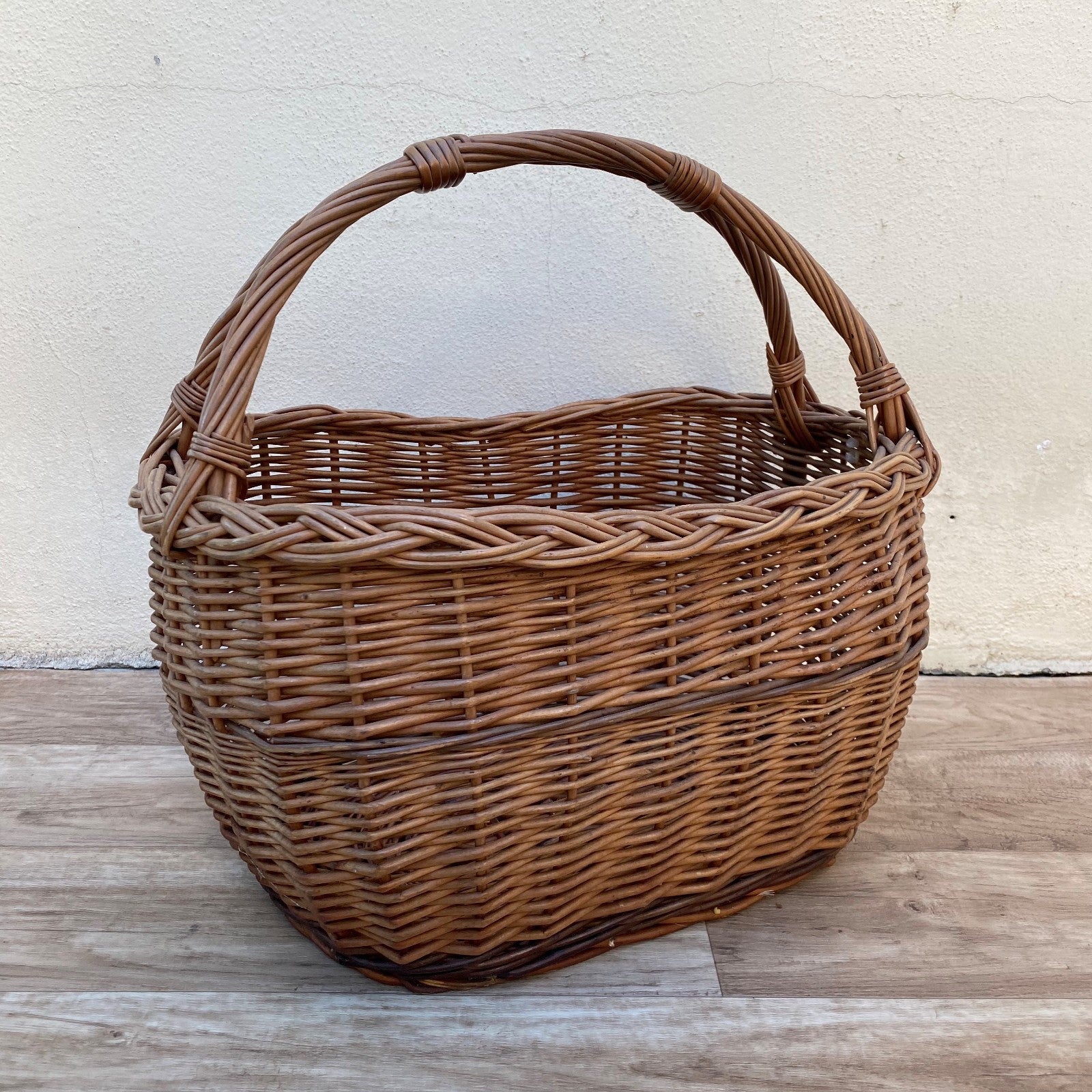 French Wicker Market Basket Vintage Large Rattan Handle 0407263 Fleamarketfrance