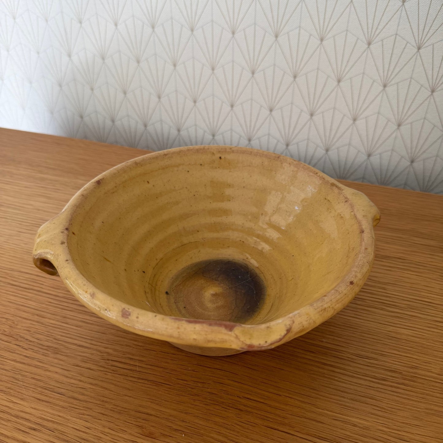 VINTAGE FRENCH GLAZED YELLOW MIXING BOWL TERRINE TIAN 8 1/2" 2210253