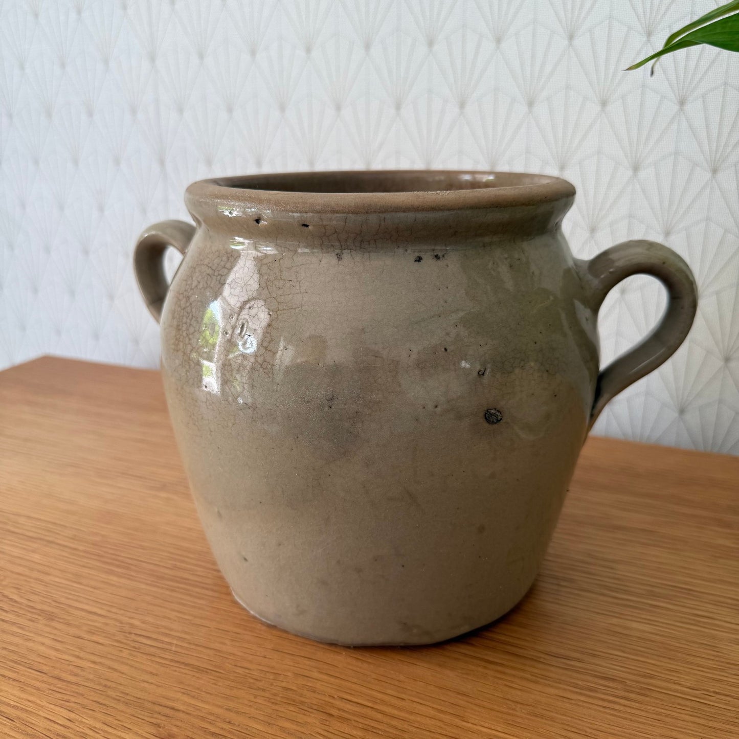 Handmade Glazed Grey Vintage French Confit Grease Pot Stoneware  23072511