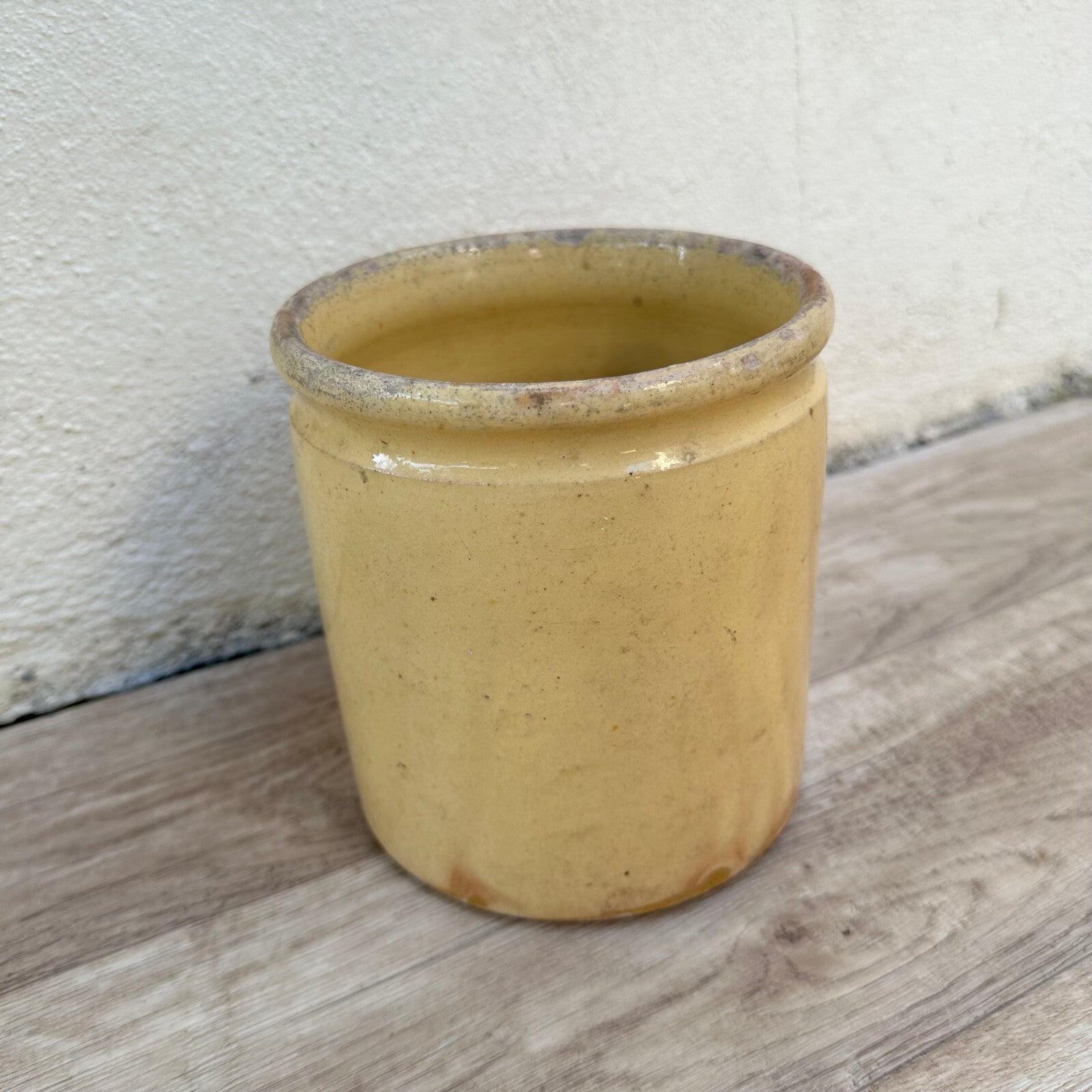 French Jam Pot Yellow Stoneware Antique Pottery Crock Preserve 0503257 Unmarked