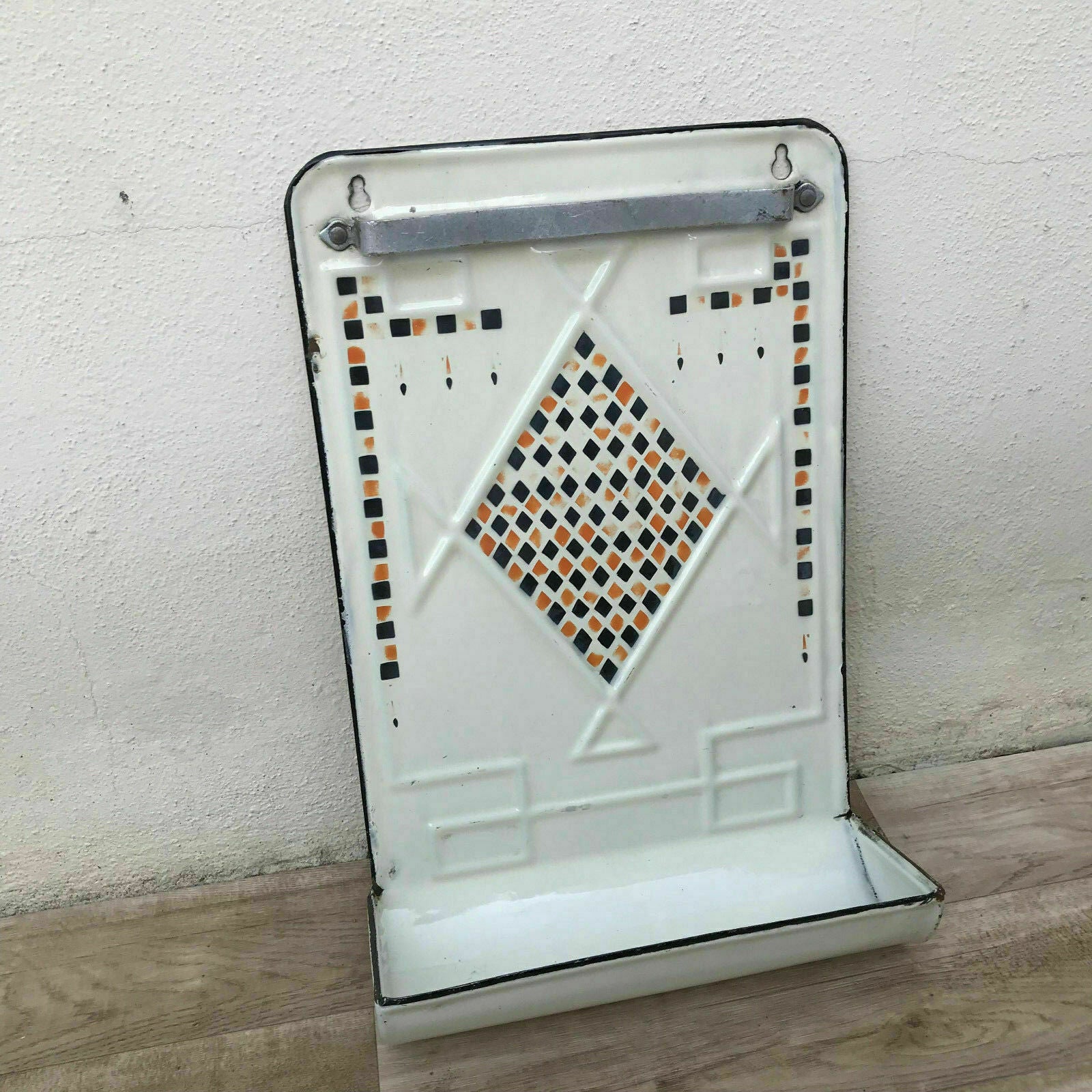 Vintage French Enamel Utensil Holder Diamond Pattern Kitchen 2804186 Fleamarketfrance