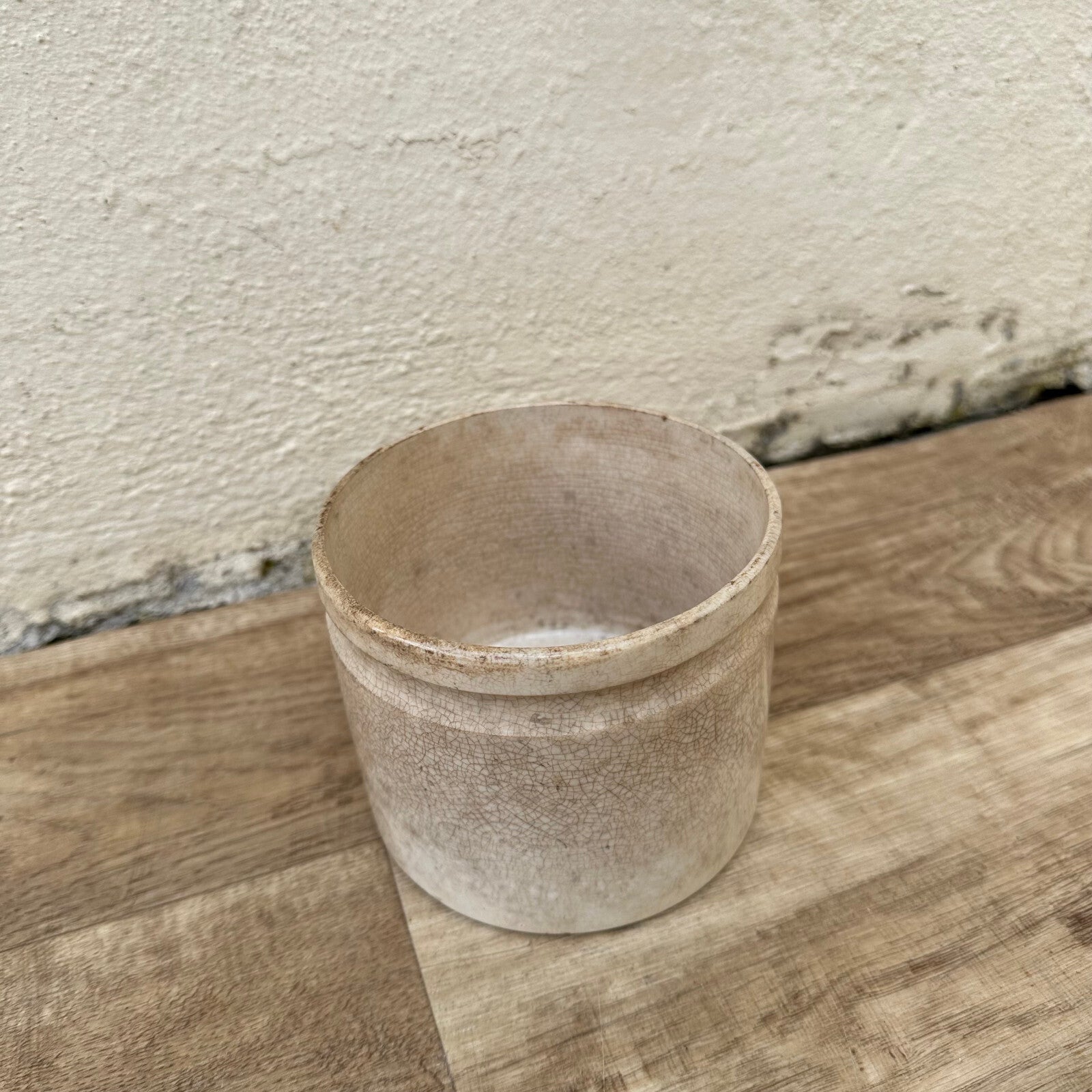 HANDMADE GLAZED White beige FRENCH CONFIT JAM POT SMALL CREIL MONTEREAU 1209249 Unmarked