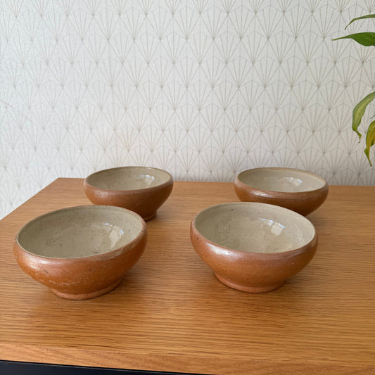 4 VINTAGE FRENCH STONEWARE BOWLS FARMHOUSE CERAMIC MIXING BOWL 2205252