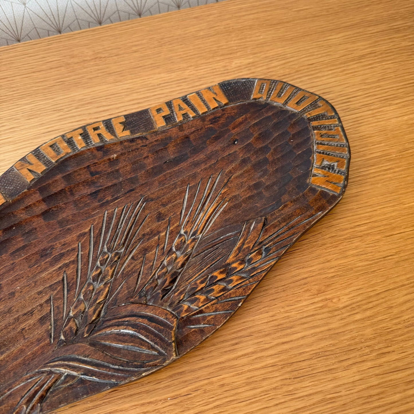Antique French Bread Board Carved Wood Wheat Notre Pain 19062510 Antique