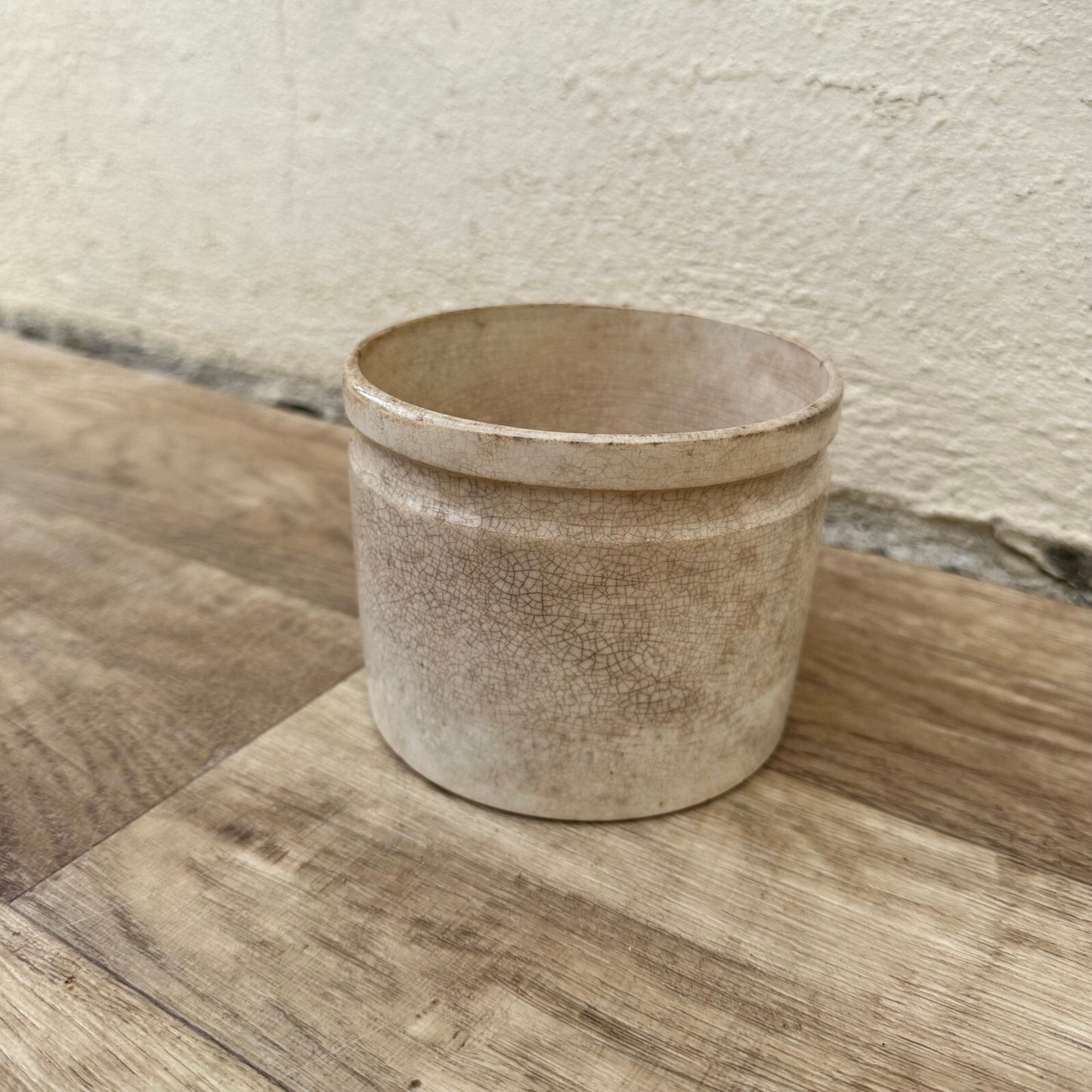 HANDMADE GLAZED White beige FRENCH CONFIT JAM POT SMALL CREIL MONTEREAU 1209249 Unmarked