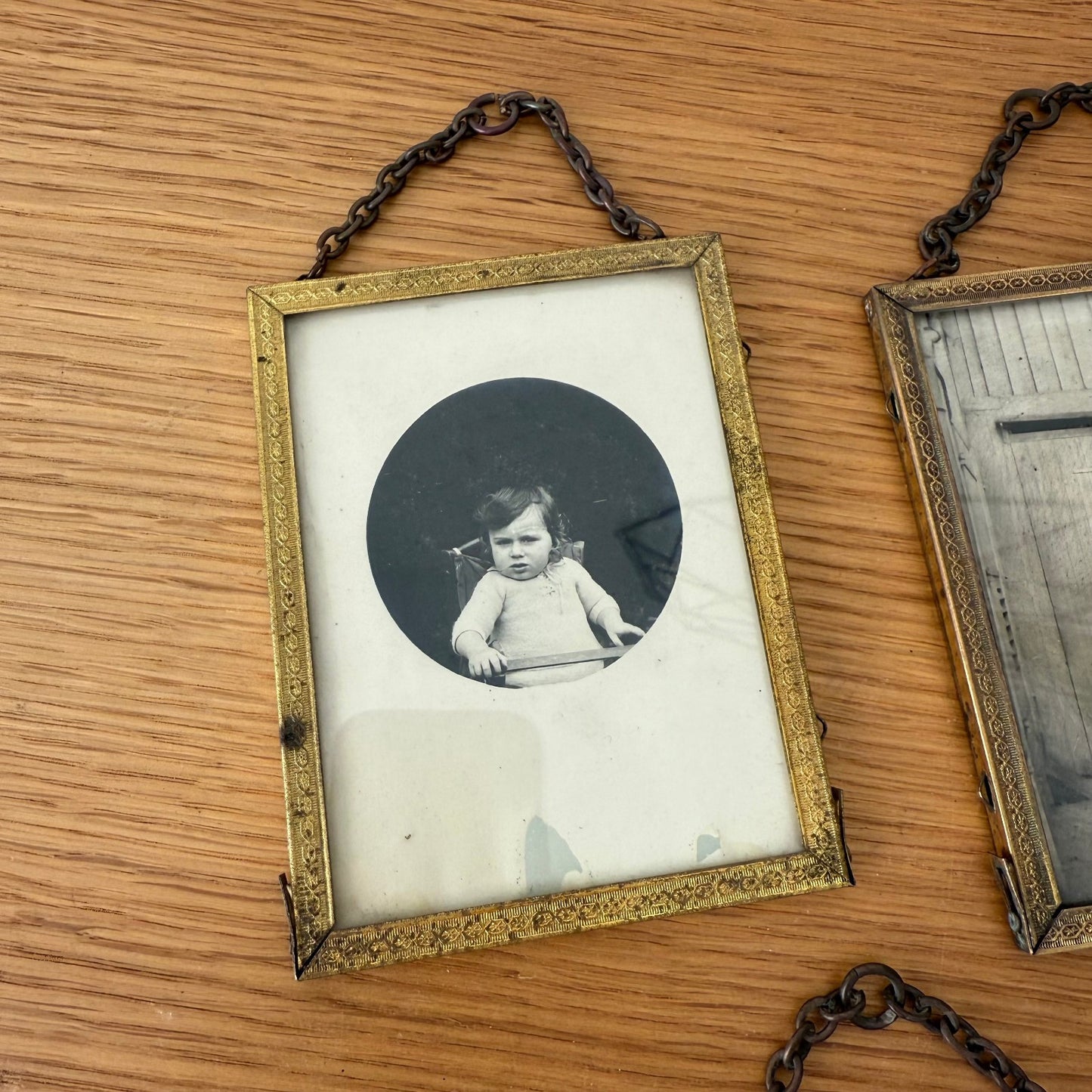 Set of 3 Vintage french Brass Frame Glass photo hanged wall mounted 0211252