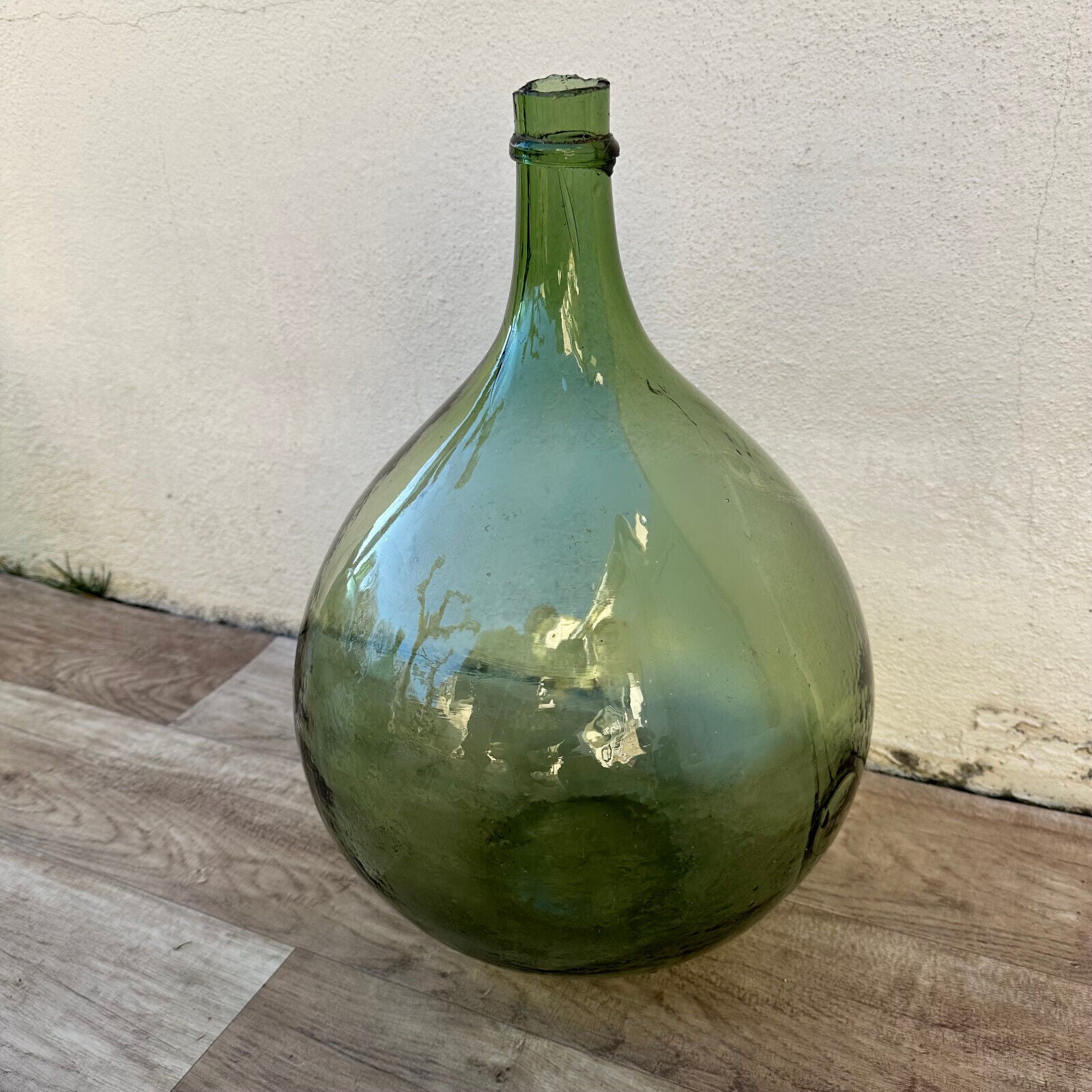 Old French Green Dame Jeanne Demi John Carboy Bottle bonbonne BLOWN 15" 22022312 - Fleamarketfrance