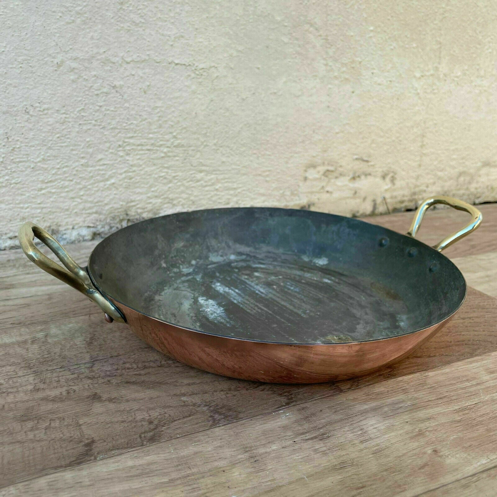 Vintage French Copper Gratin Pan Tin Lined Round Casserole 8.5" 04042121 Fleamarketfrance