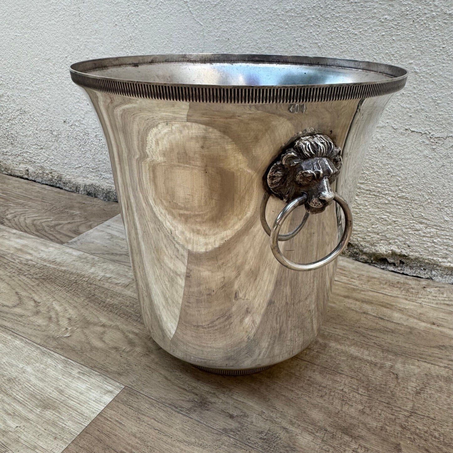 Vintage French Champagne Silverplate Ice Bucket Lion Head Handles 1012247 - Fleamarketfrance