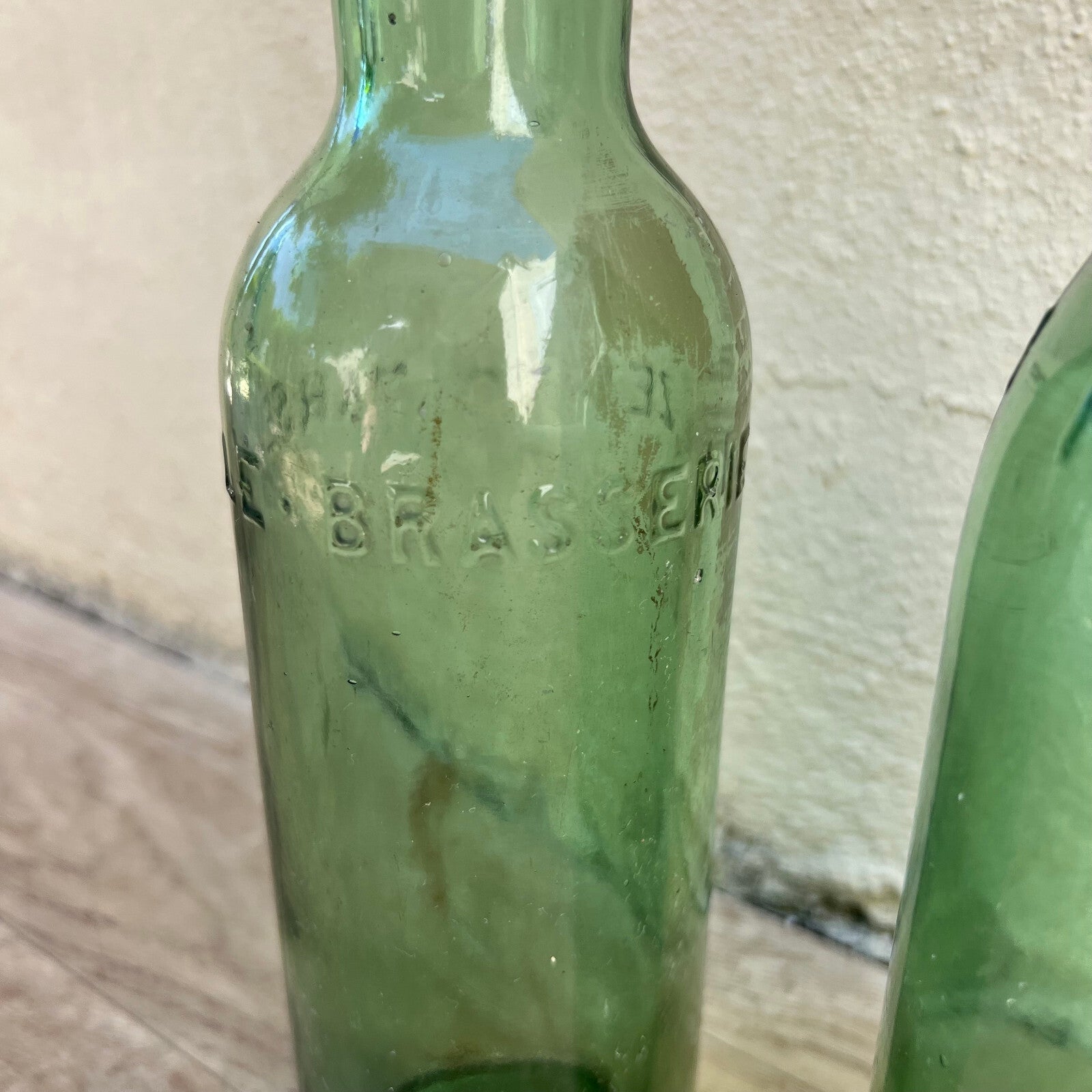 French Vintage Marseille Glass Bottles Green Set of 2 Wire Bail 07062216 Unbranded
