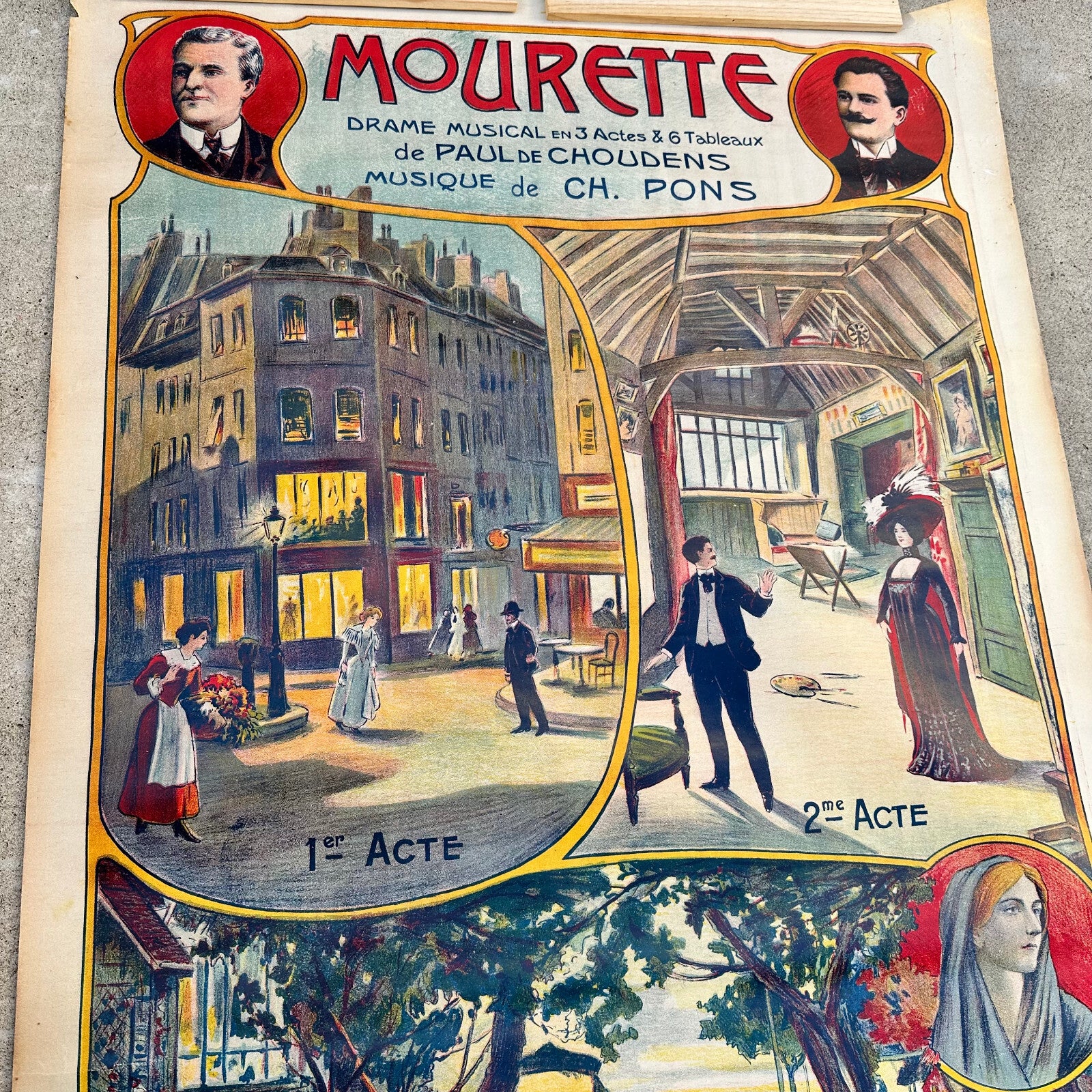 Antique French Theater Poster MOURETTE Musical Drama Belle Epoque 07092316 Fleamarketfrance