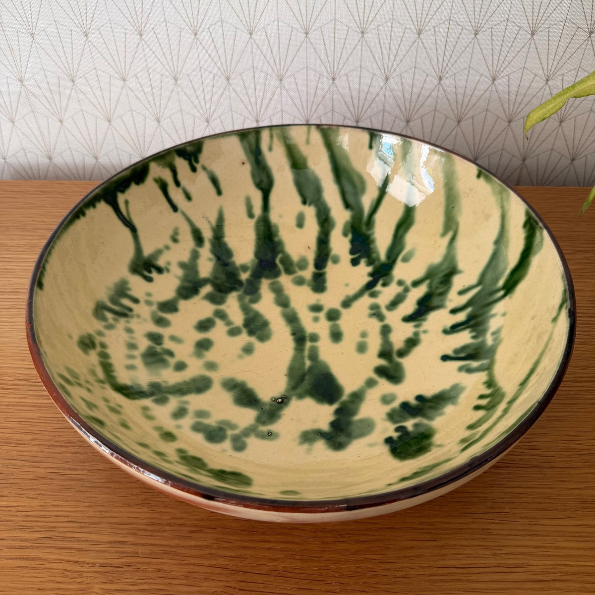 Large French Glazed Terracotta Fruit Bowl Tian Green Decor 0708262 Unmarked