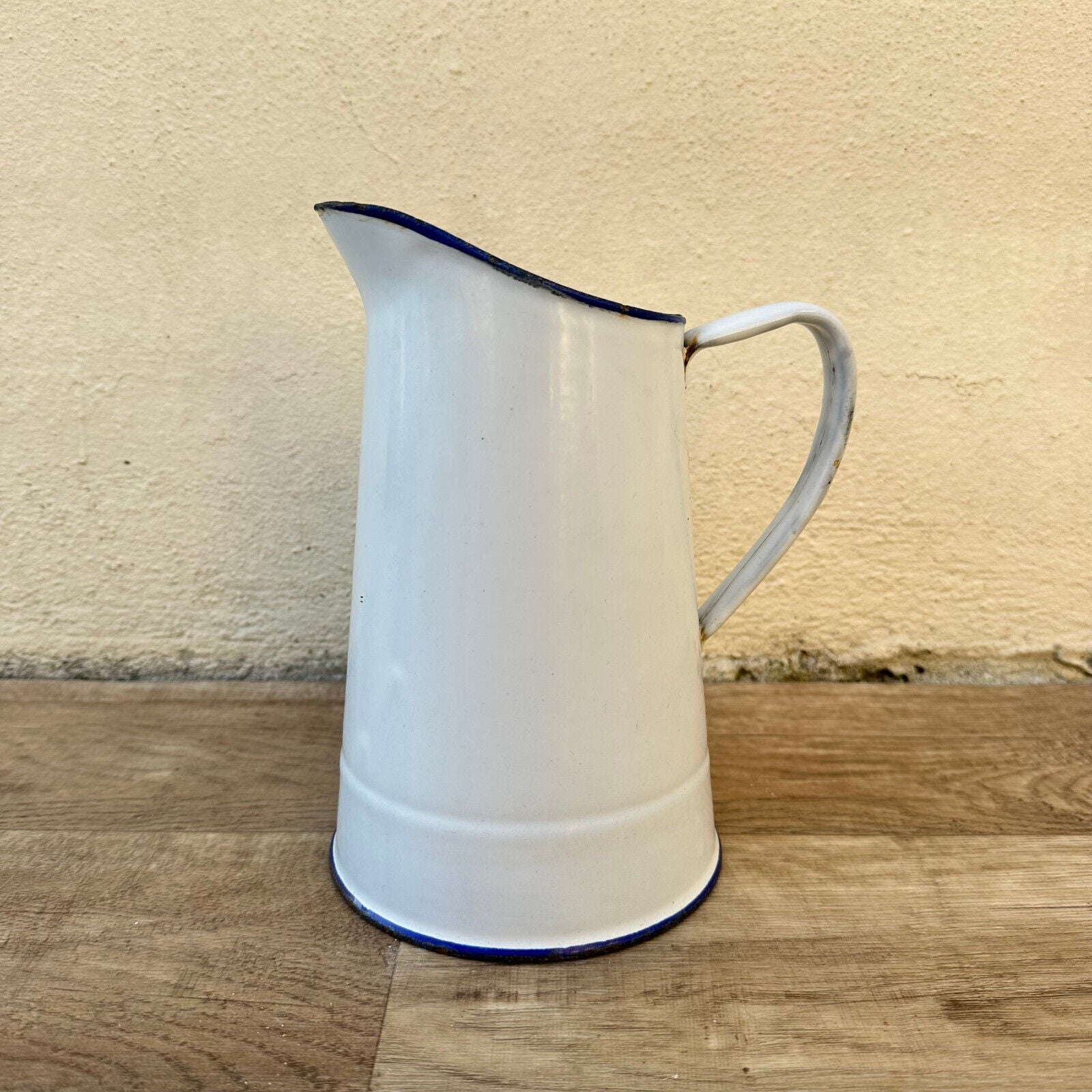 Vintage French Enamel pitcher jug water enameled white tiny 2509241 - Fleamarketfrance