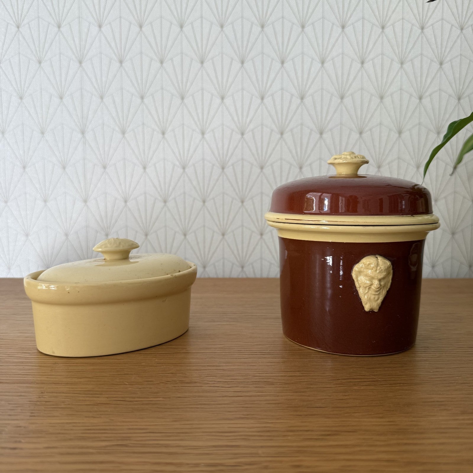 French Ceramic Terrines SIMPLEX Foie Gras Brown Yellow Vintage Set 1209253 Unmarked