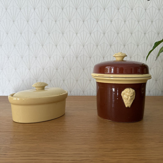 French Ceramic Terrines SIMPLEX Foie Gras Brown Yellow Vintage Set 1209253 Unmarked