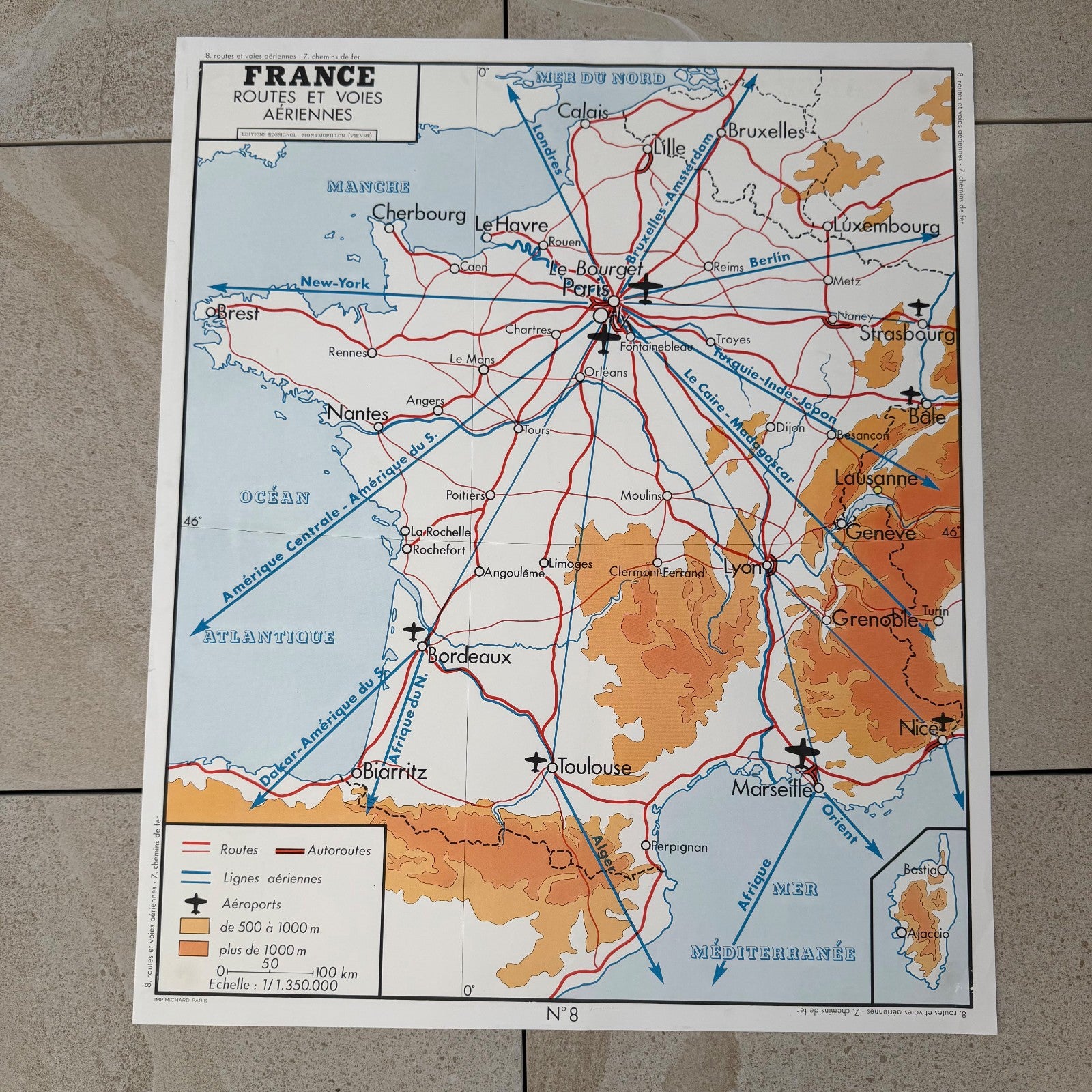 Vintage French Educational School Map Poster Routes Railways 20082628 Fleamarketfrance