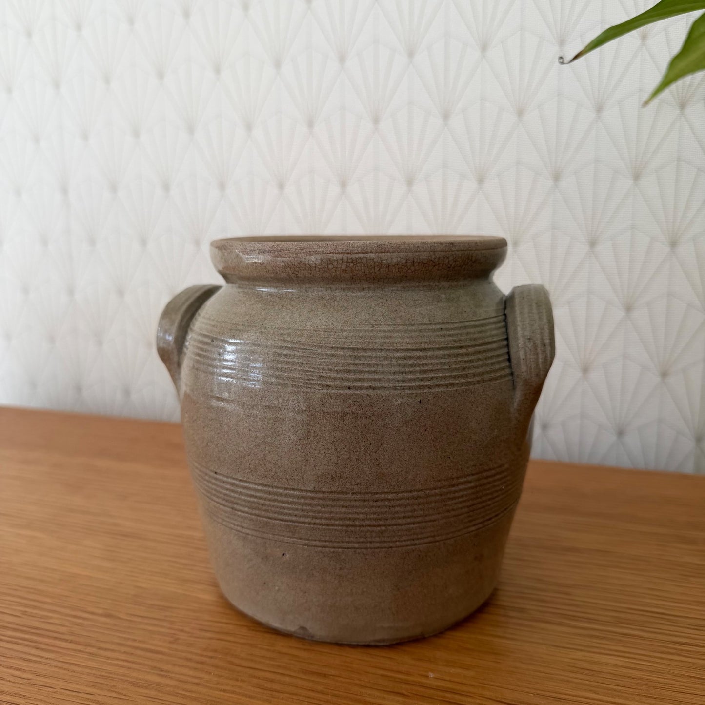 Vintage French Confit Pot Grey Stoneware 2 Handles Pottery 2101265 Unmarked