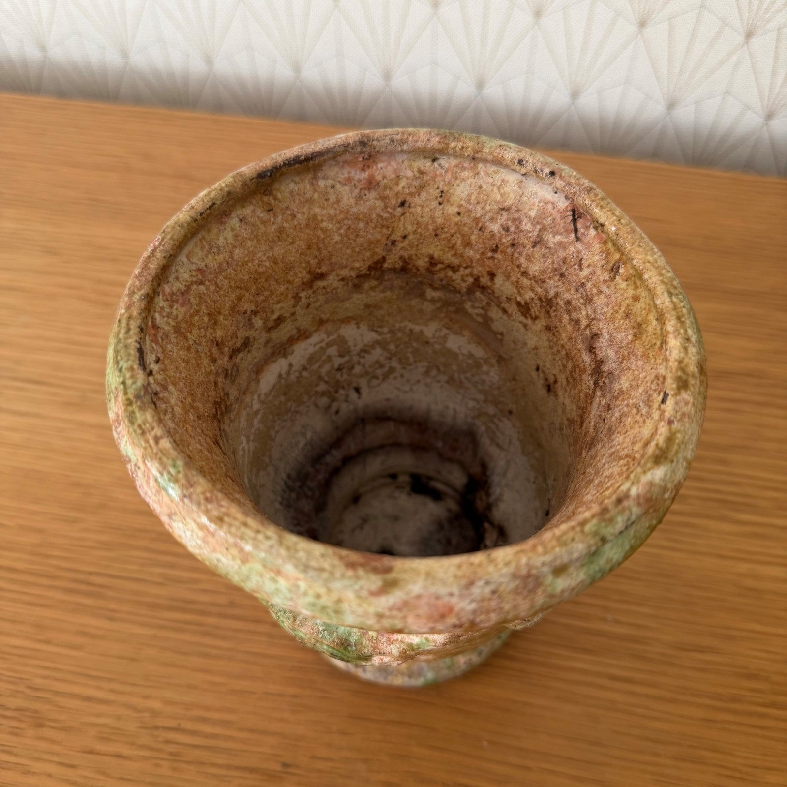French Pottery Mortar Vessel Green Brown Glaze Anduze Style 28052612 Fleamarketfrance
