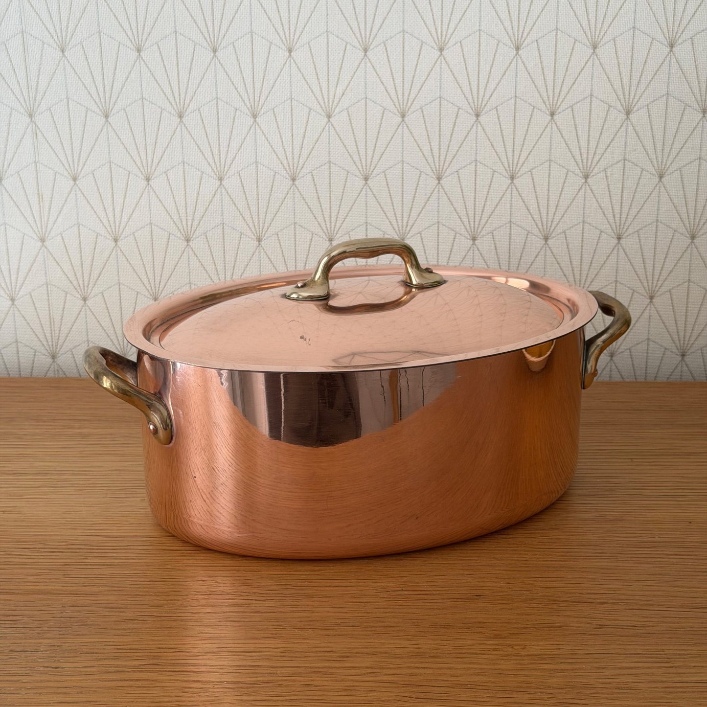 Vintage French Copper Oval Cocotte Brass Handles Tin Lined 1908262 Fleamarketfrance