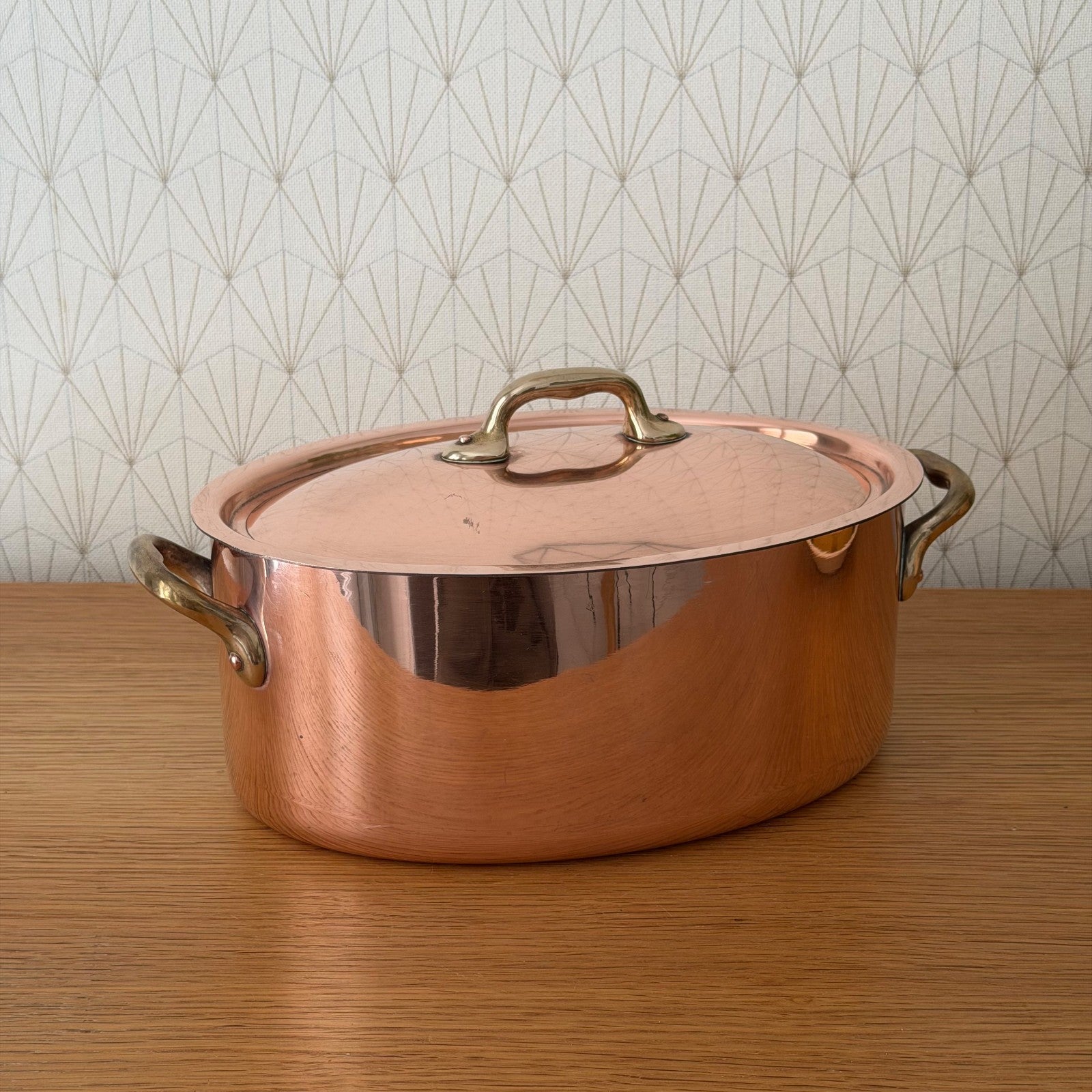 Vintage French Copper Oval Cocotte Brass Handles Tin Lined 1908262 Fleamarketfrance