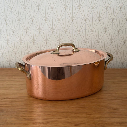 Vintage French Copper Oval Cocotte Brass Handles Tin Lined 1908262 Fleamarketfrance