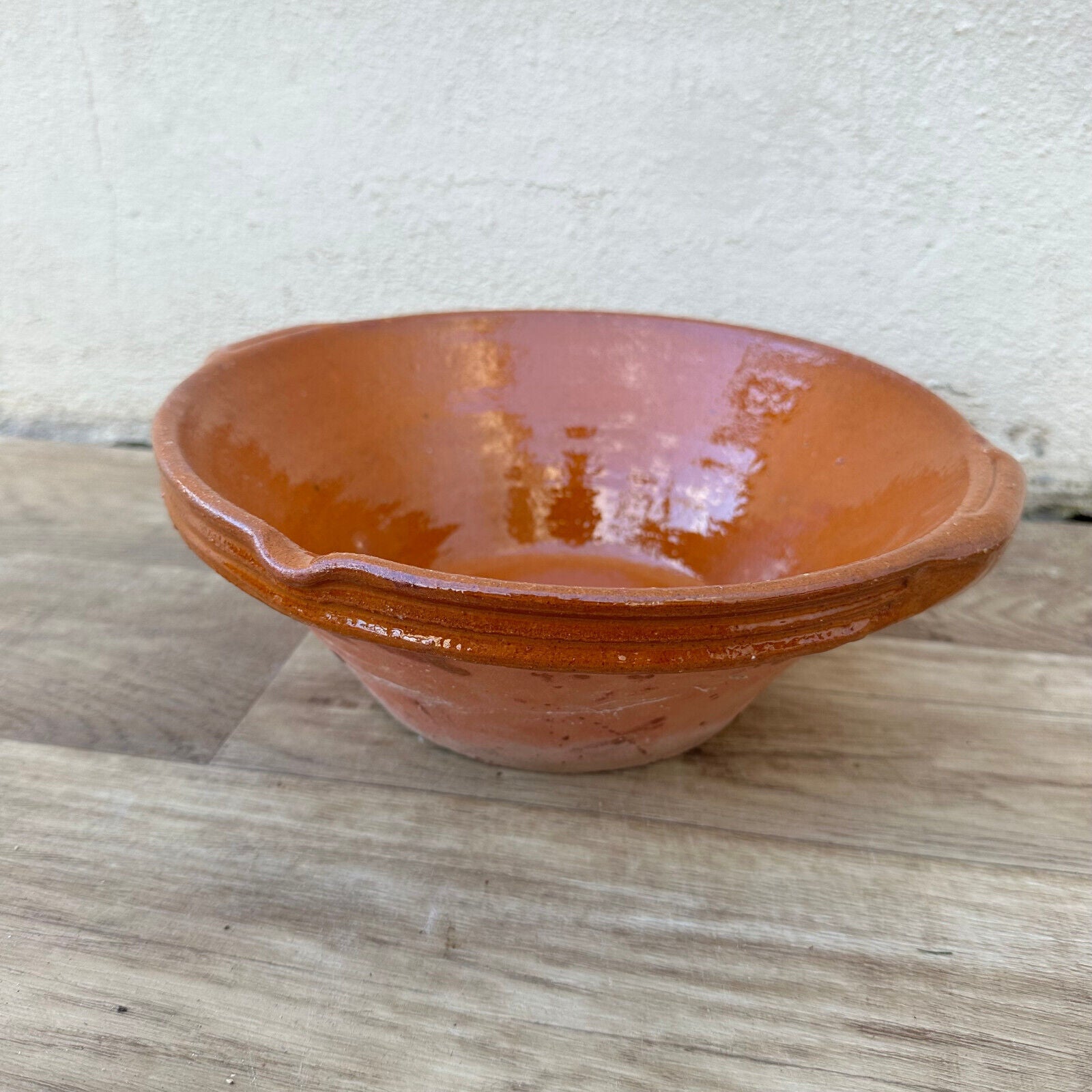 VINTAGE FRENCH GLAZED TERRACOTTA SALAD MIXING BOWL TERRINE TIAN 11" 12092426 - Fleamarketfrance