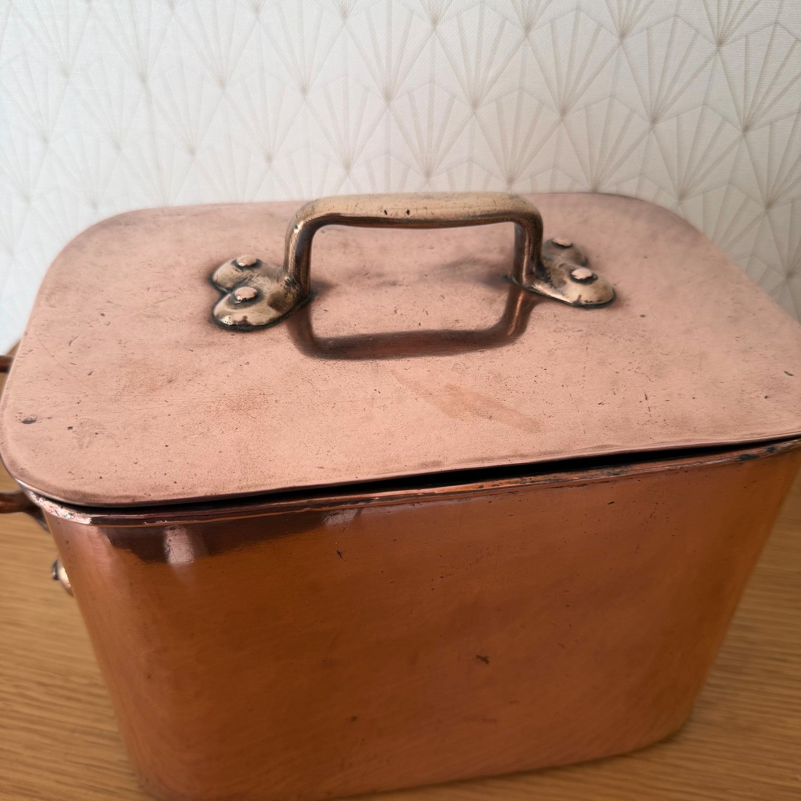 French Copper Stock Pot Dovetailed Vintage Cookware Brass Handles 1803263 Fleamarketfrance