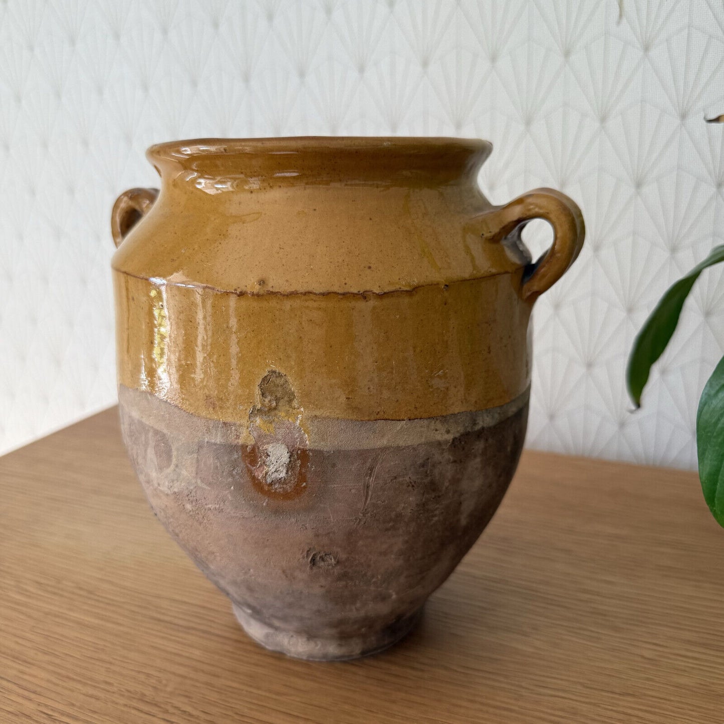 RARE 8 1/2" HANDMADE GLAZED TERRA COTTA ANTIQUE FRENCH CONFIT POT VASE 1101254 - Fleamarketfrance