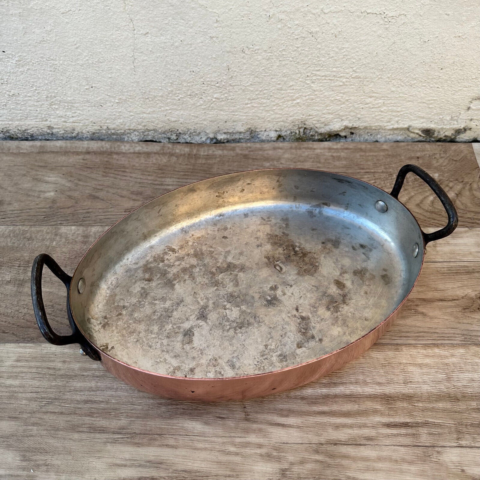 French Copper Cookware gratin pan Pan Brass ovale made france BOURGEAT 2509244 - Fleamarketfrance