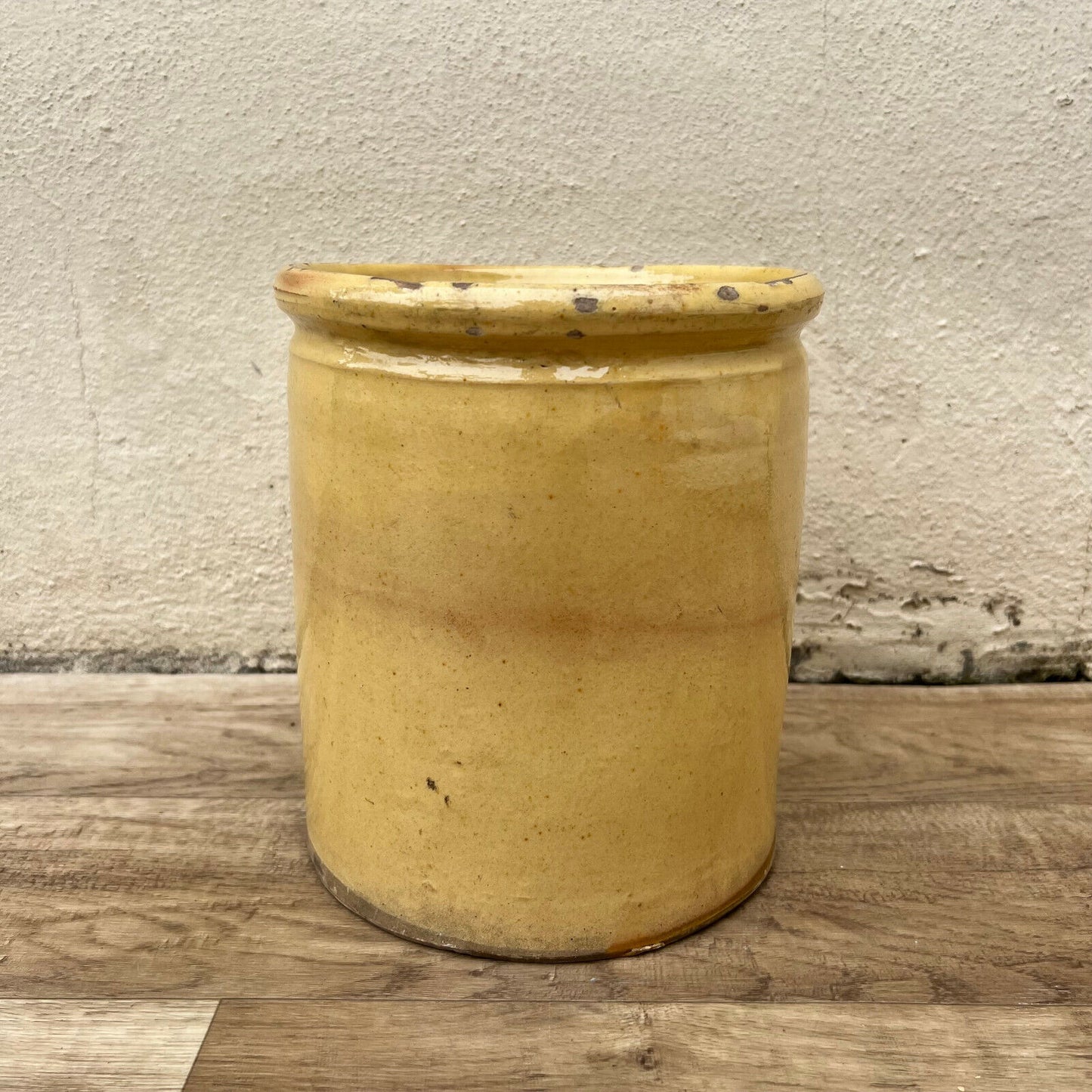 HANDMADE GLAZED YELLOW ANTIQUE FRENCH CONFIT POT TERRACOTTA 8 1/2" 22042226 - Fleamarketfrance