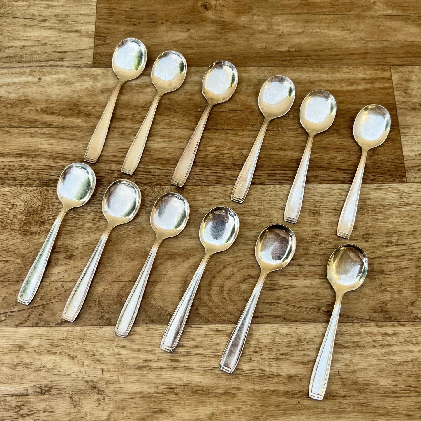 vintage french soup spoons x 12, SILVER PLATE FLATWARE  ERCUIS FRANCE 2305223 - Fleamarketfrance