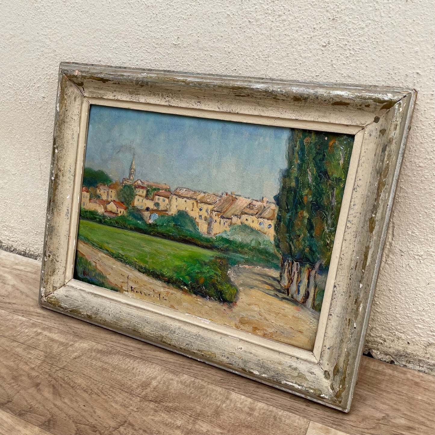 Vintage French Art Landscape Painting Campaign Village 1903251