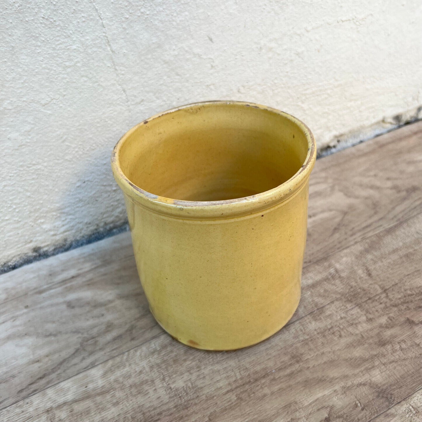 HANDMADE GLAZED YELLOW ANTIQUE FRENCH CONFIT JAM POT TERRACOTTA 2905244 - Fleamarketfrance