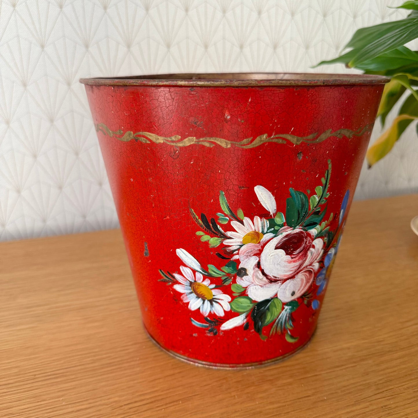 French Tole Planter Red Hand Painted Floral Napoleon III Vintage 15062422 Fleamarketfrance