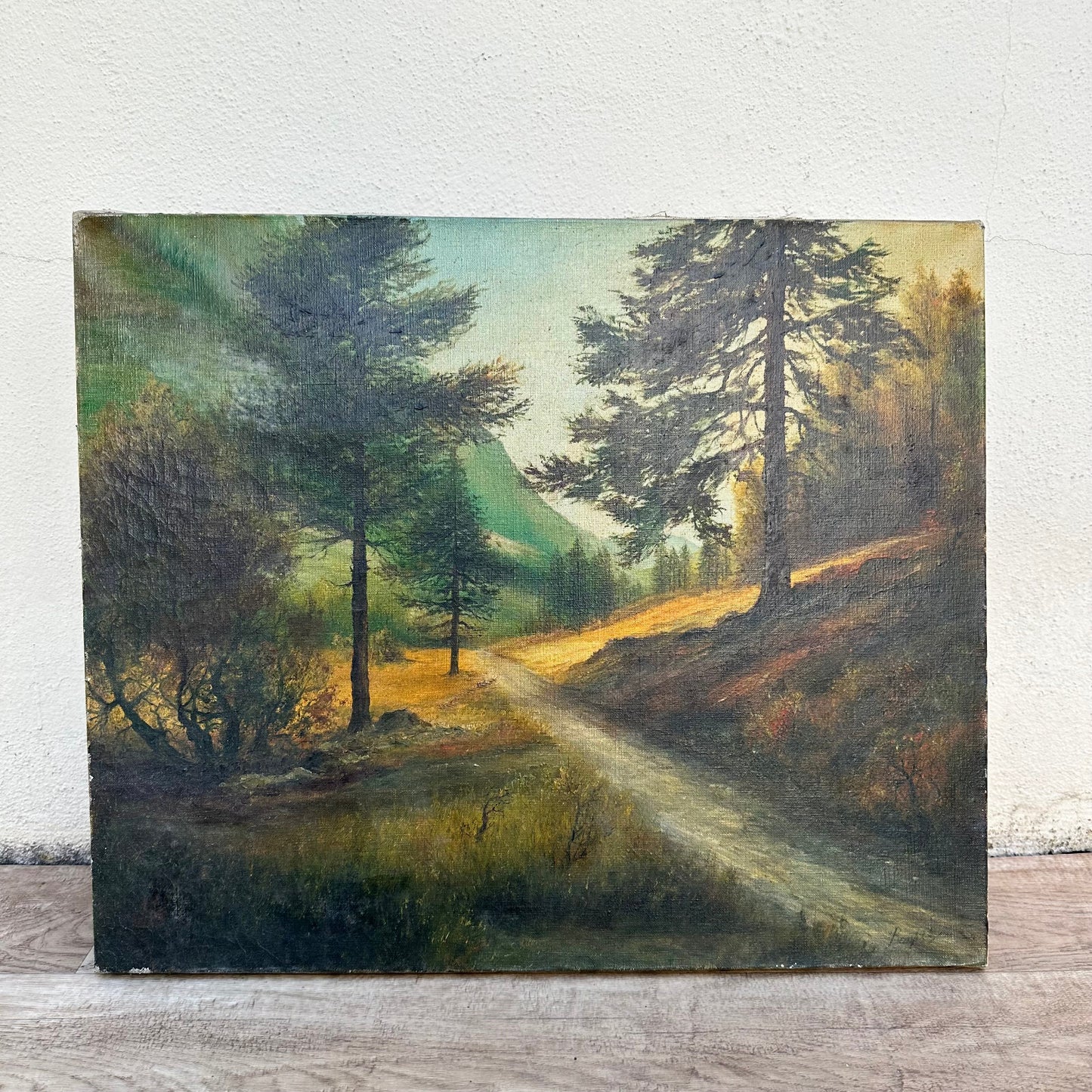 Antique French Landscape Painting Signed Oil Forest Mountain Scene 11082318 Fleamarketfrance