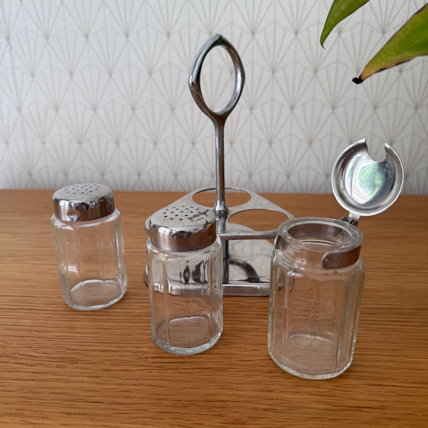 Vintage French Chrome Glass Cruet Set Restaurant Condiment 1950s 0104261 unknown